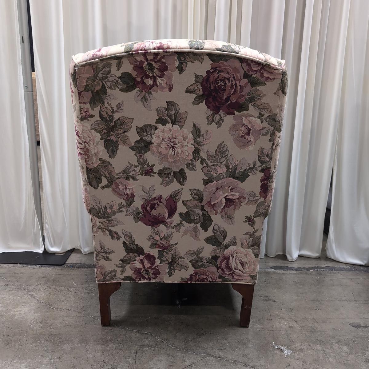 Cream Floral Upholstered Wingback Chair with Cabriole Legs