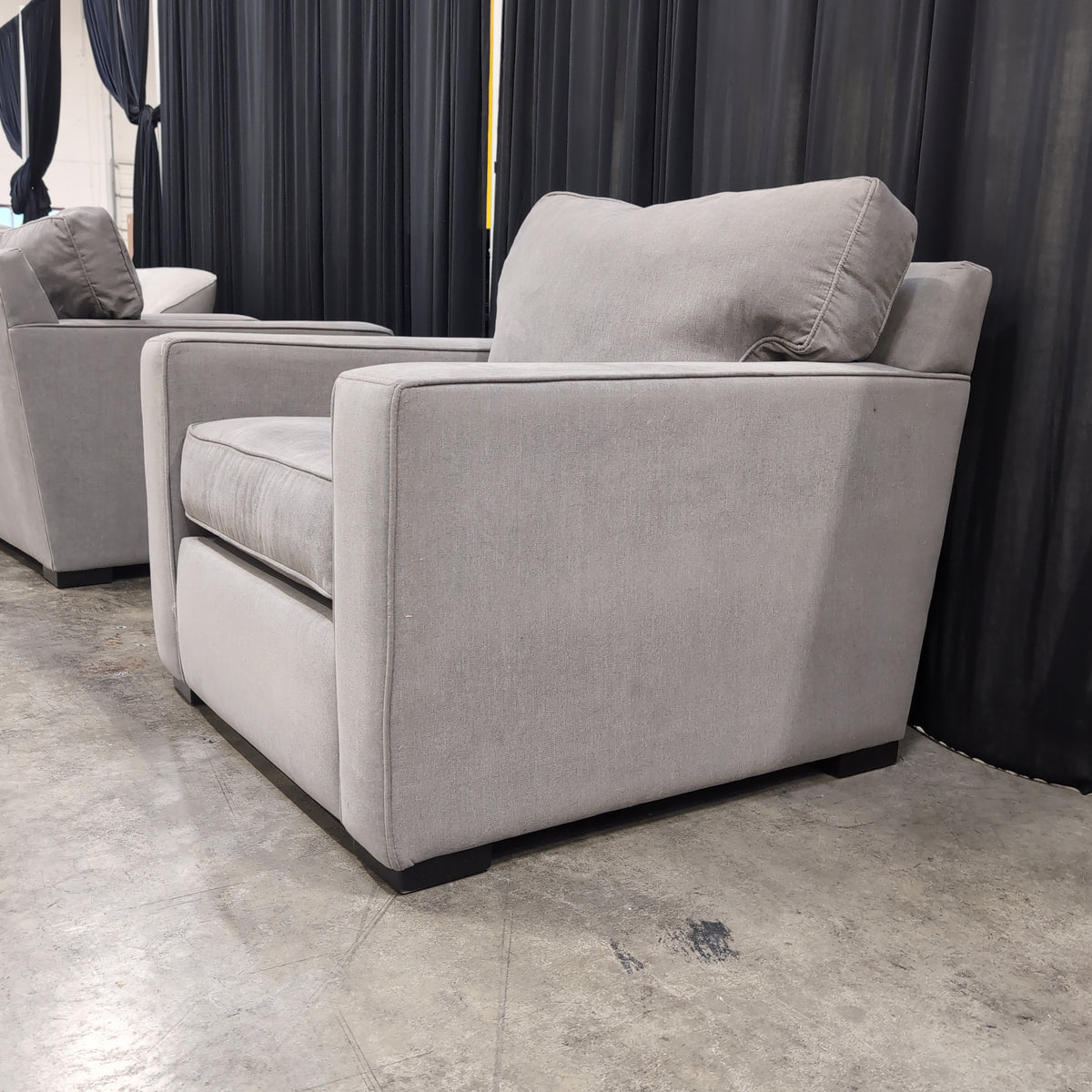 Light Gray Fabric Upholstered Armchair with Track Arms