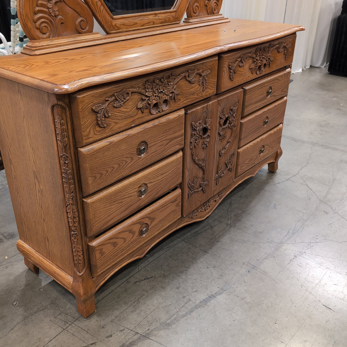 Ornate Carved Floral Wood Dresser