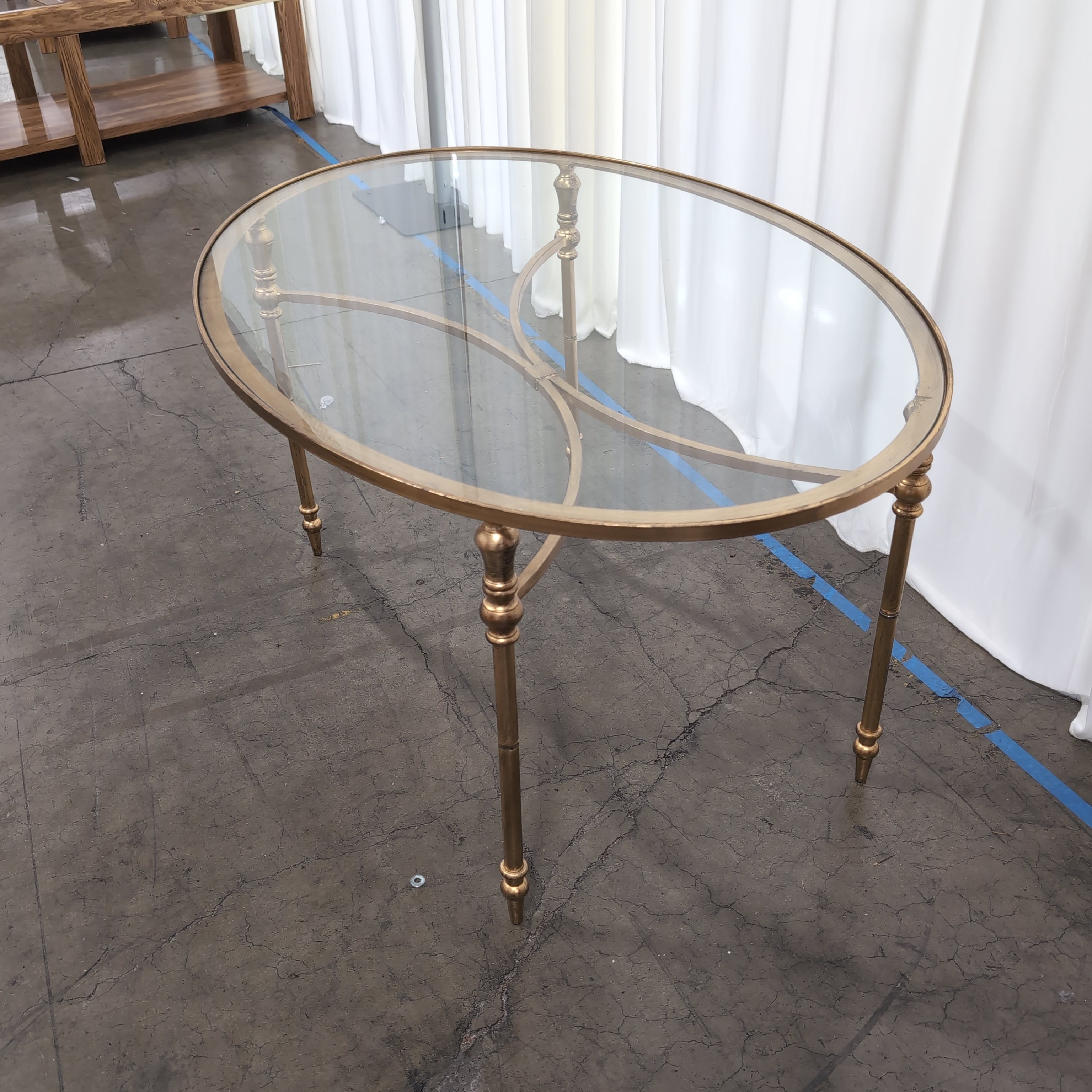 Oval Glass Top Gold-Tone Metal Coffee Table