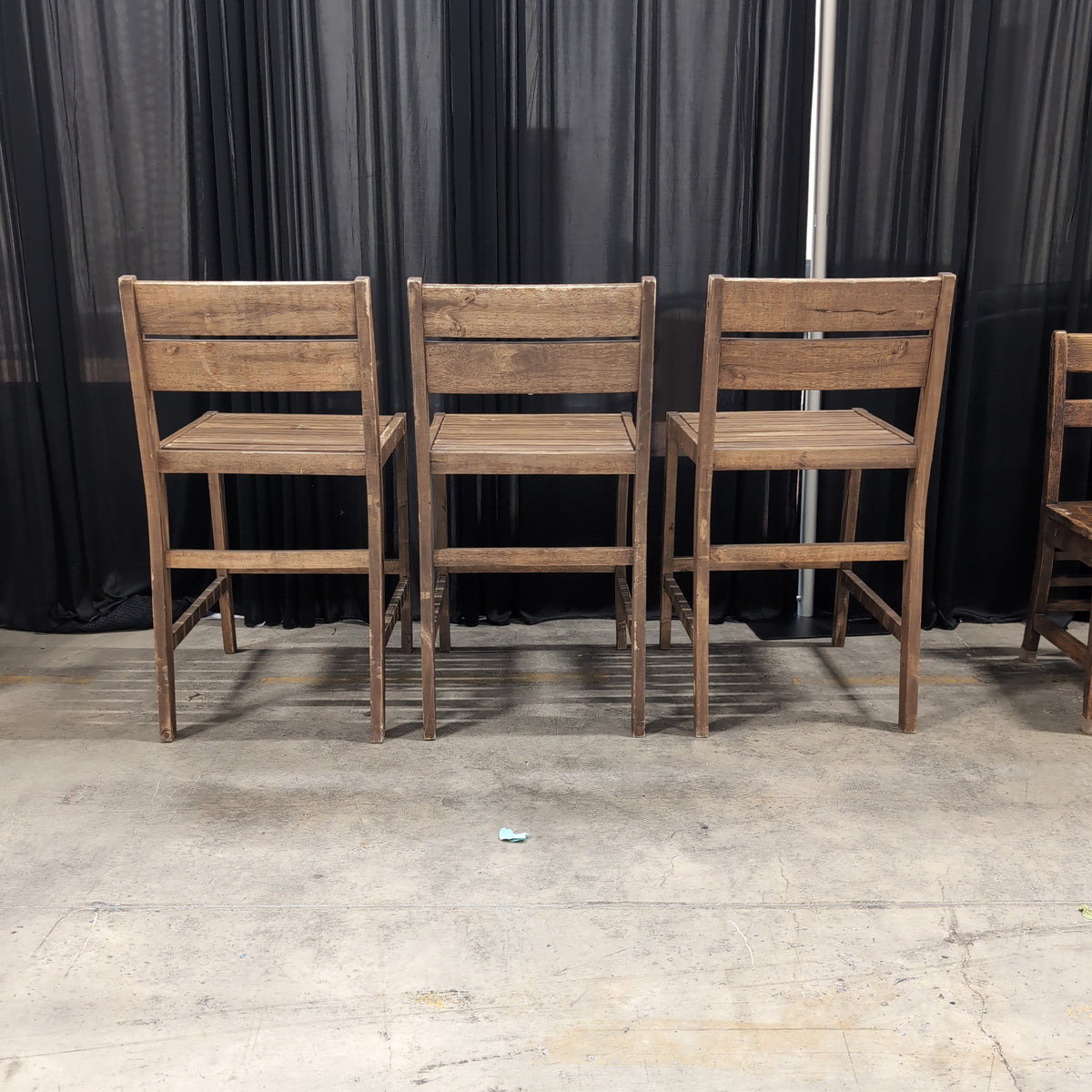 Brown Wood Slatted Back Bar Stool
