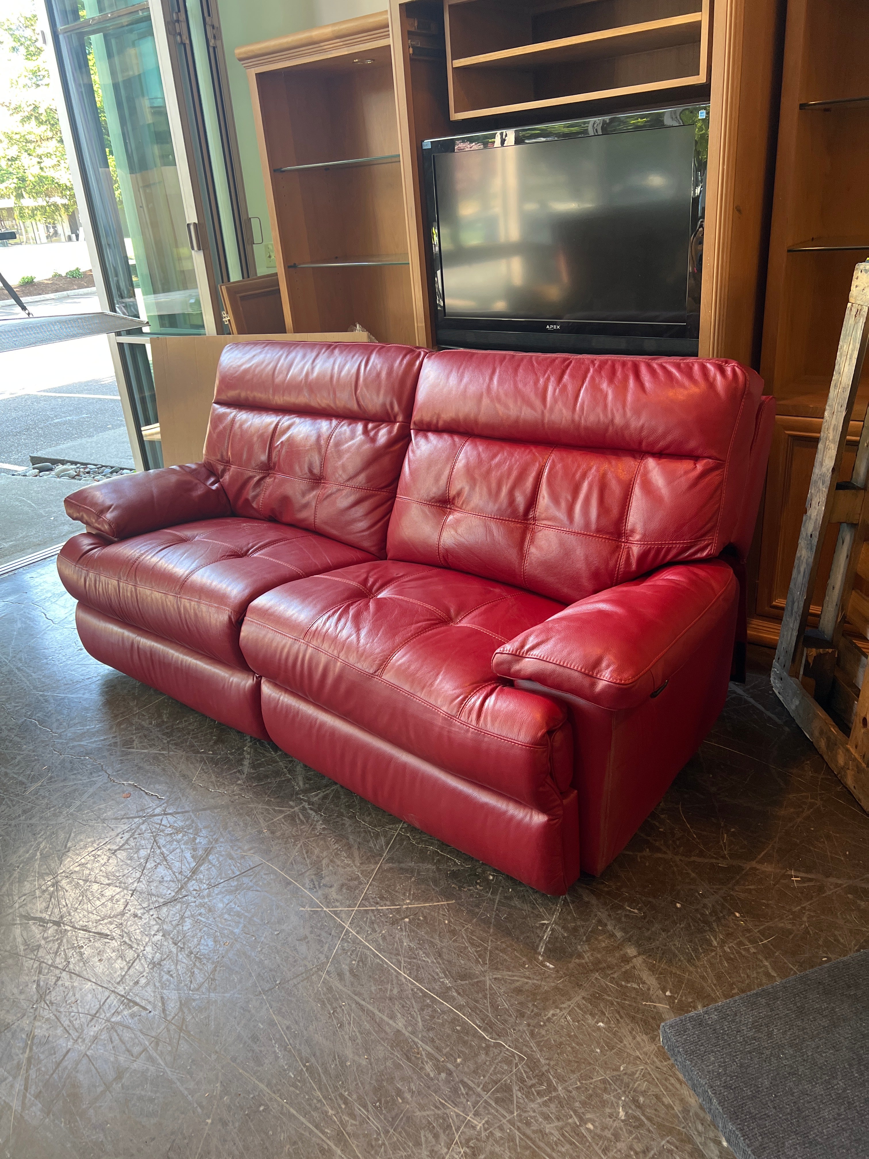 Motorized Reclining Red Leather Sofa