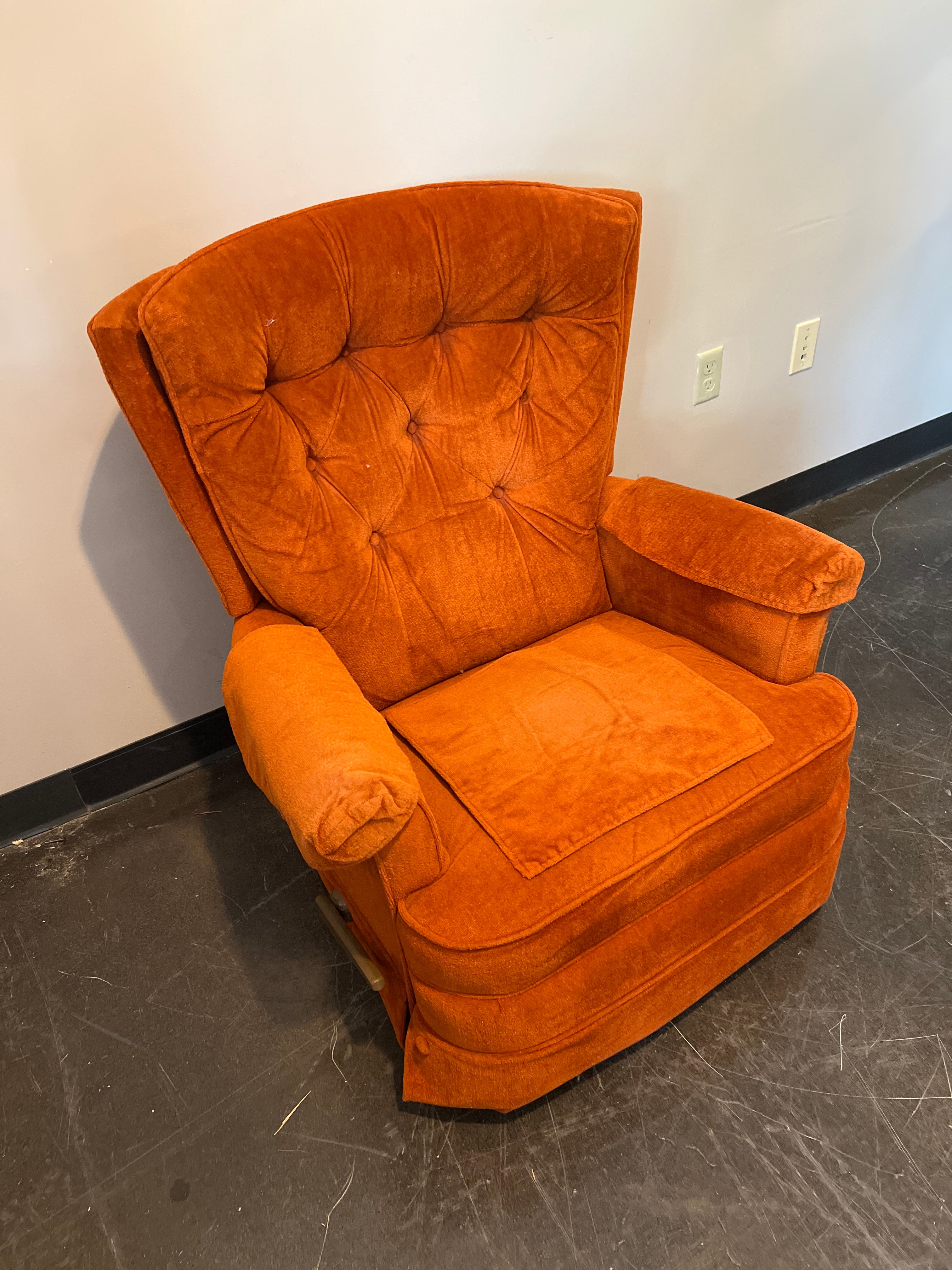 Mid-Century Orange Velvet Swivel Armchair