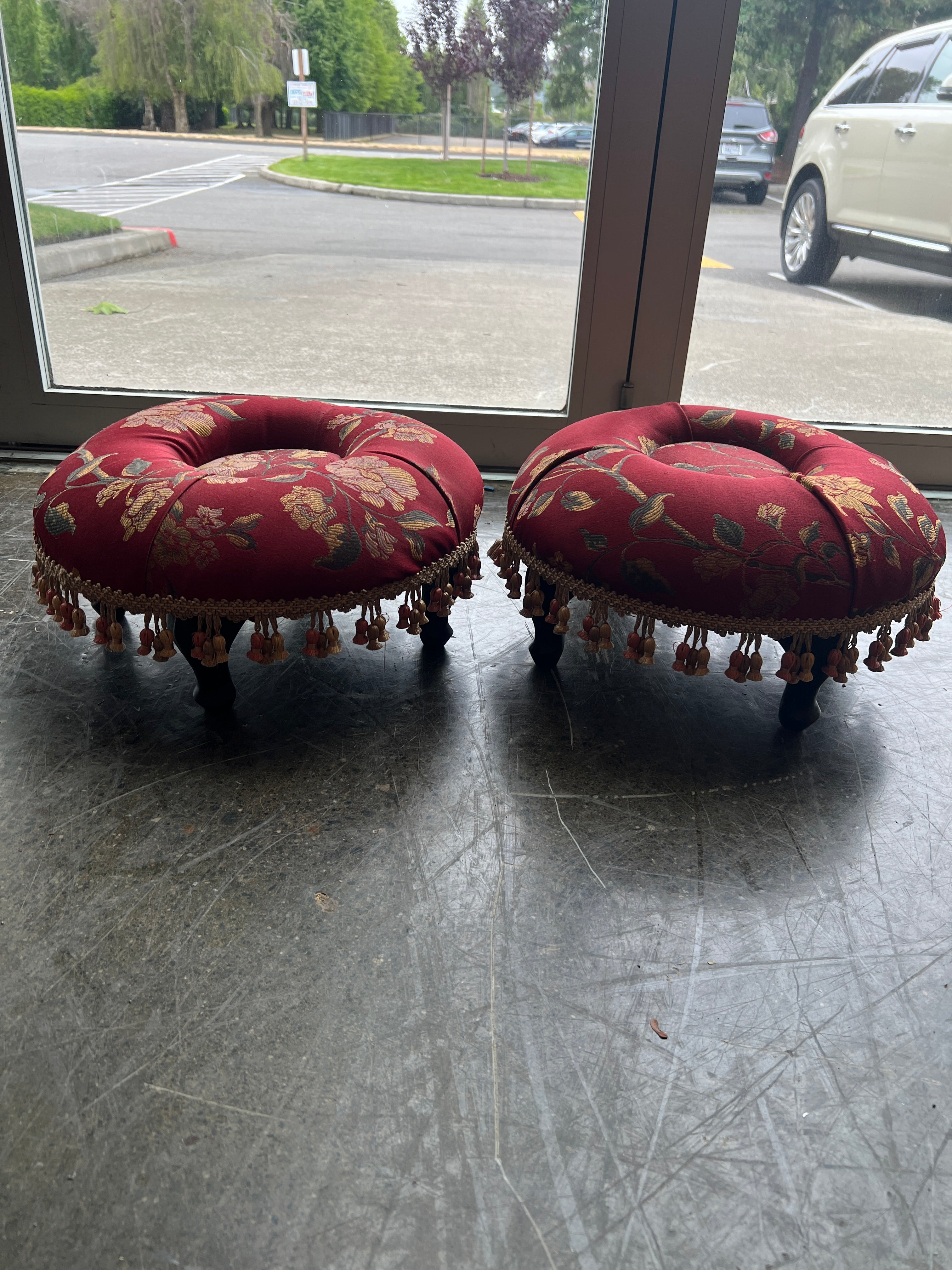Decorative Round Upholstered Stool with Tassel Trim