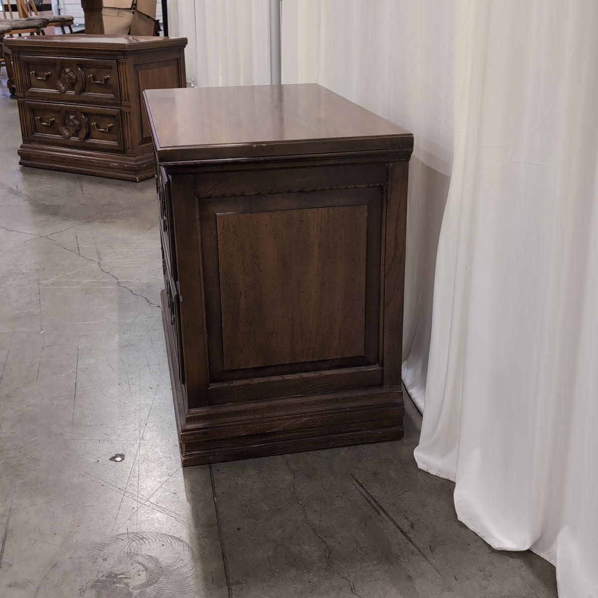 Ornate Dark Wood Two-Drawer Nightstand