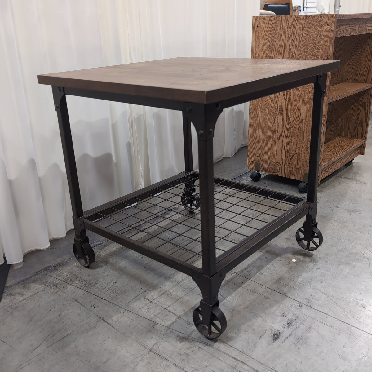 Industrial Brown Wood Rolling Kitchen Cart