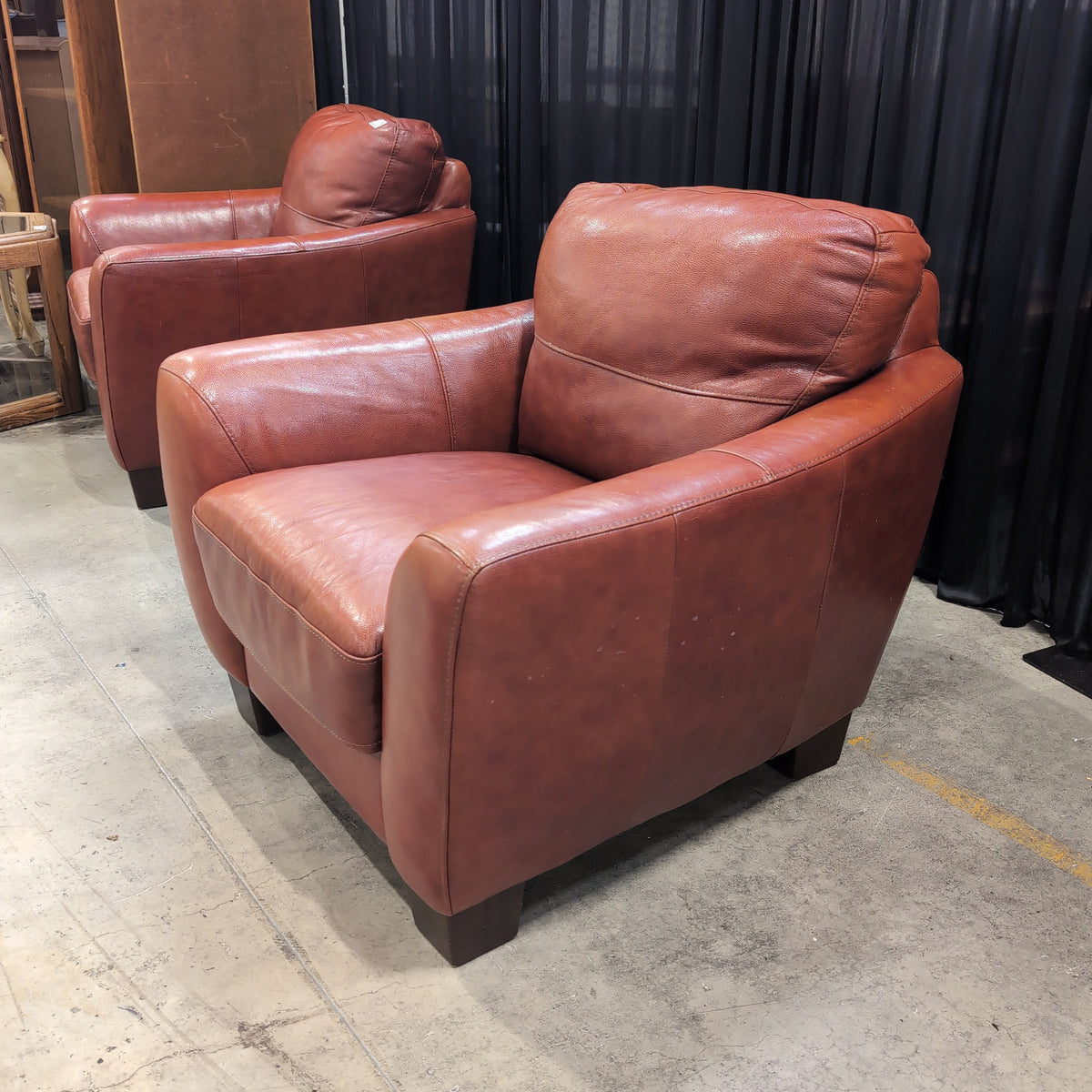 Cognac Leather Upholstered Armchair