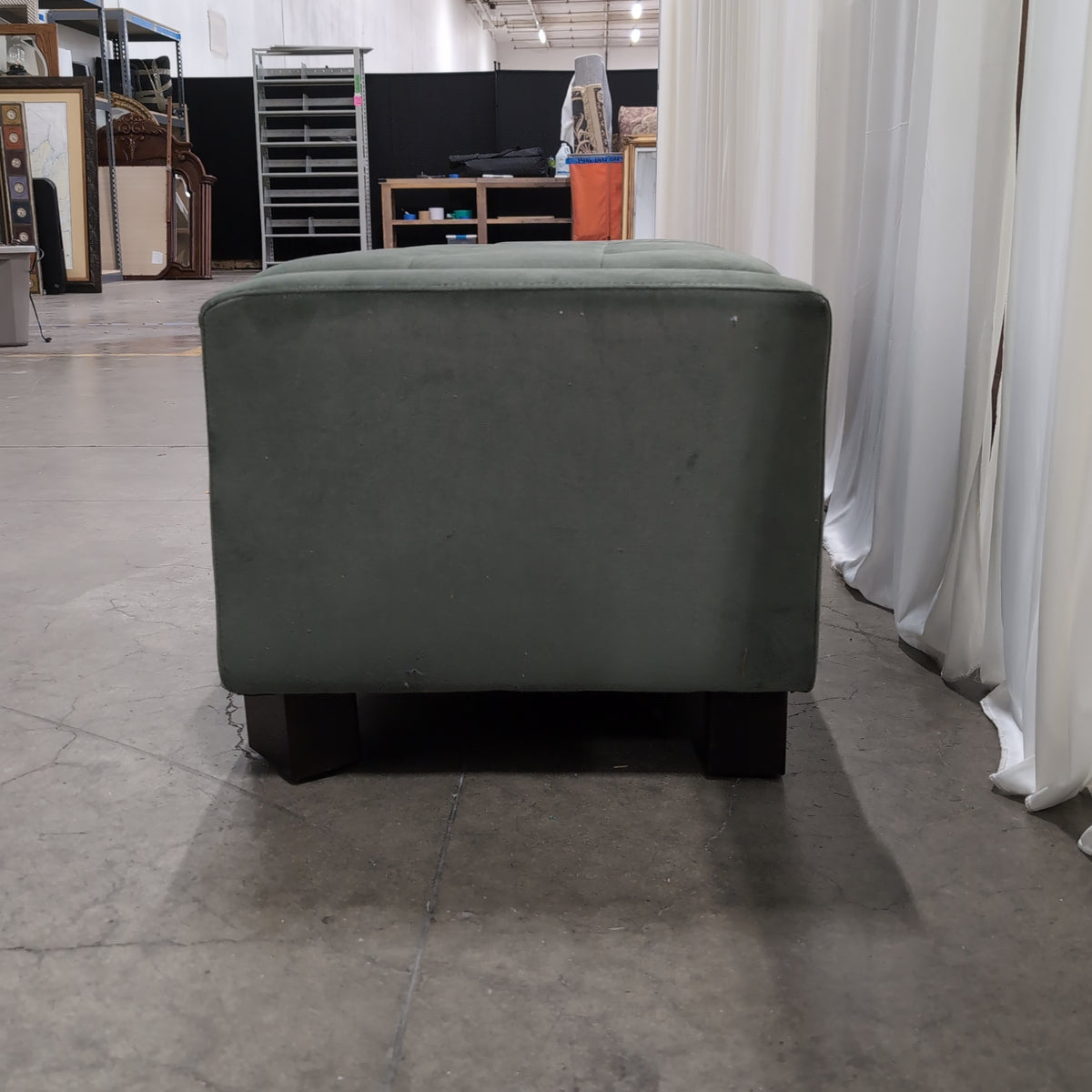 Sage Green Velvet Upholstered Storage Bench