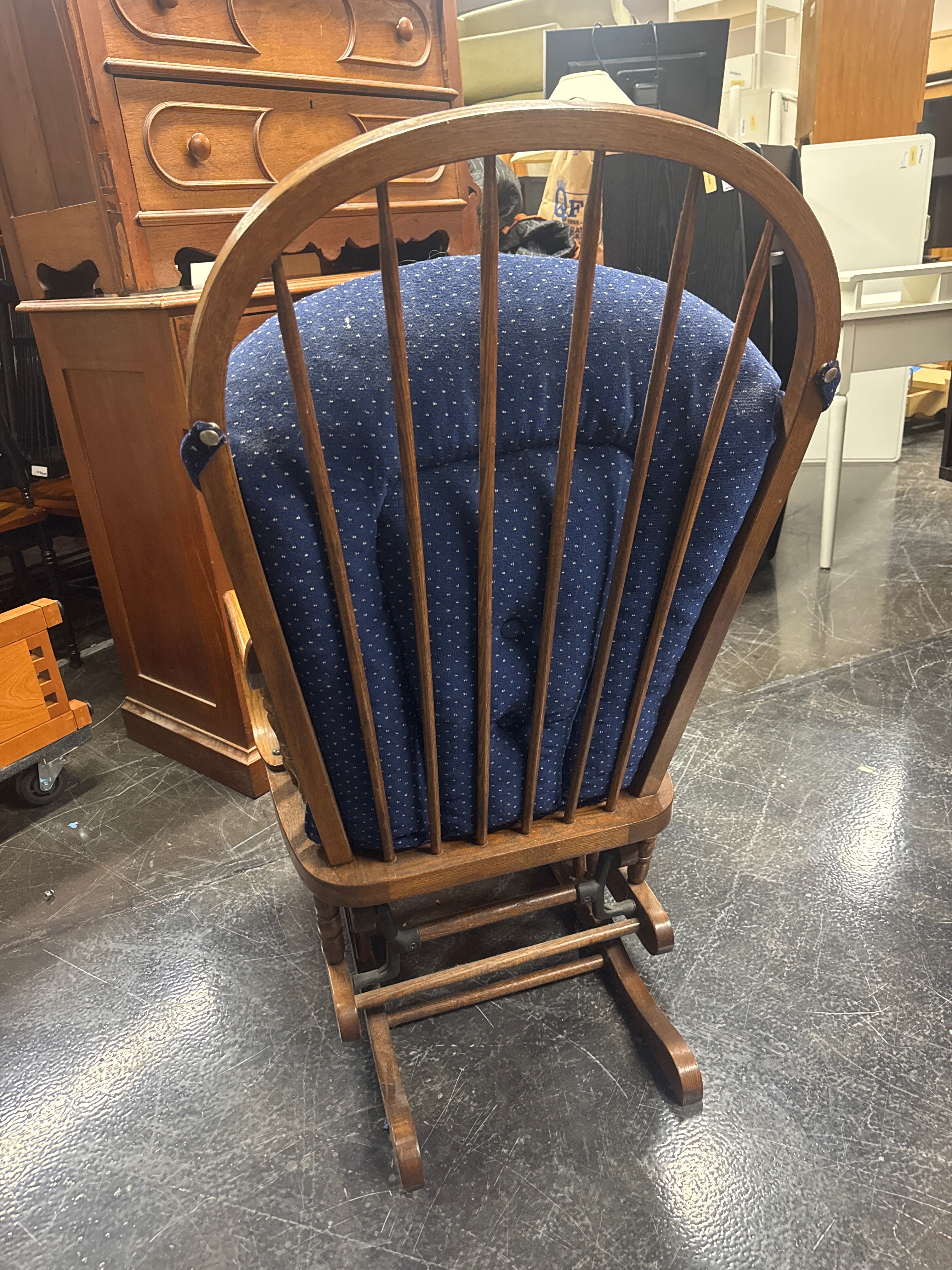 Classic Wooden Rocking Chair with Navy Upholstery