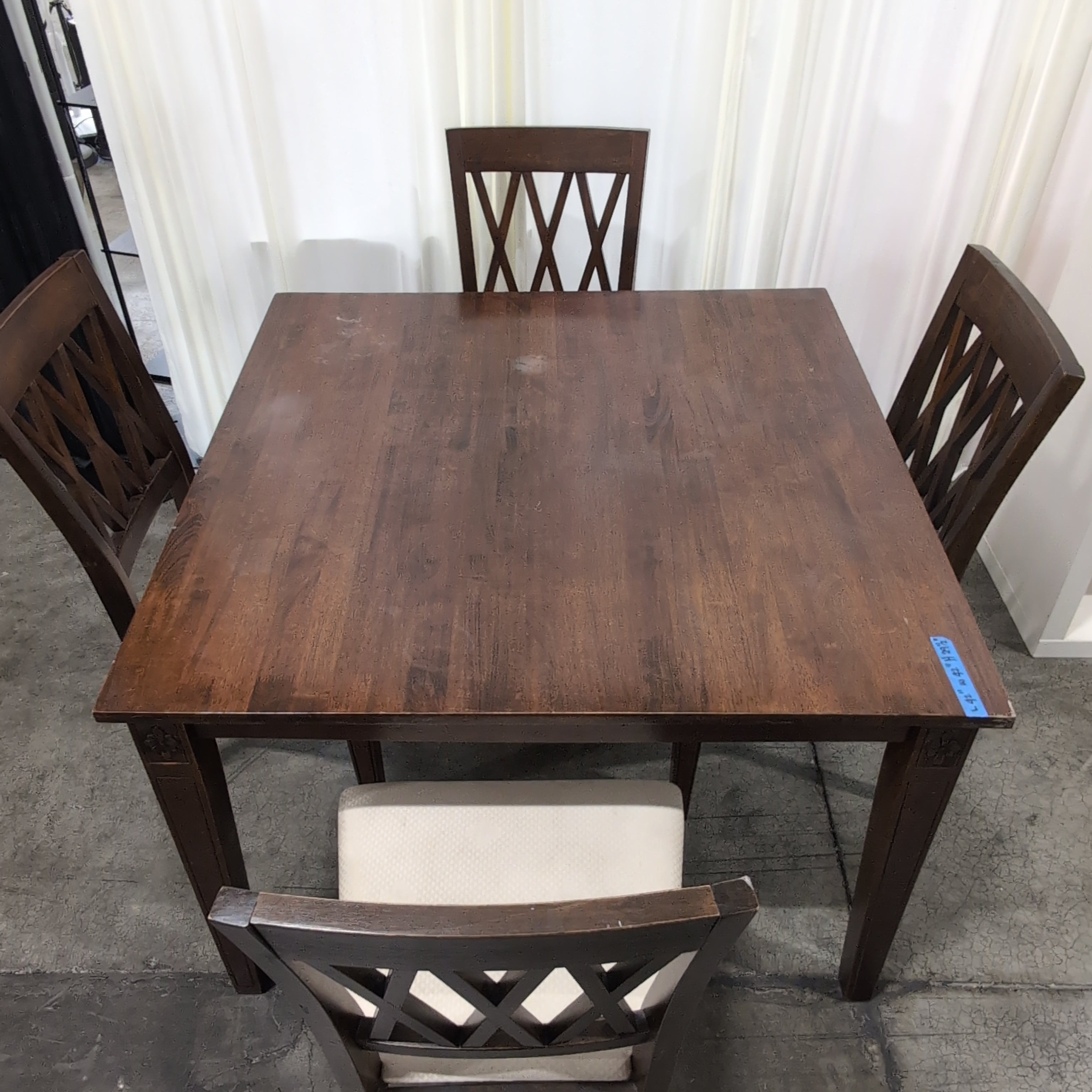 Dark Wood Square Dining Table with Four Chairs