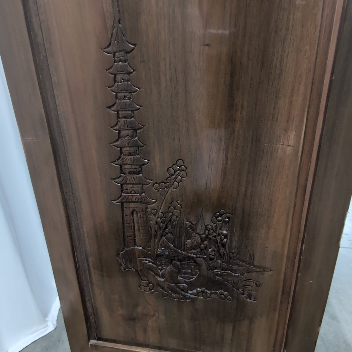 Carved Asian-Inspired Drop-Front Wood Desk