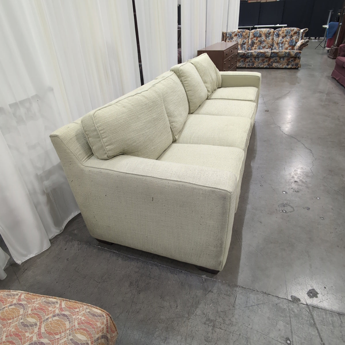 Light Green Upholstered Loveseat with Single Arm