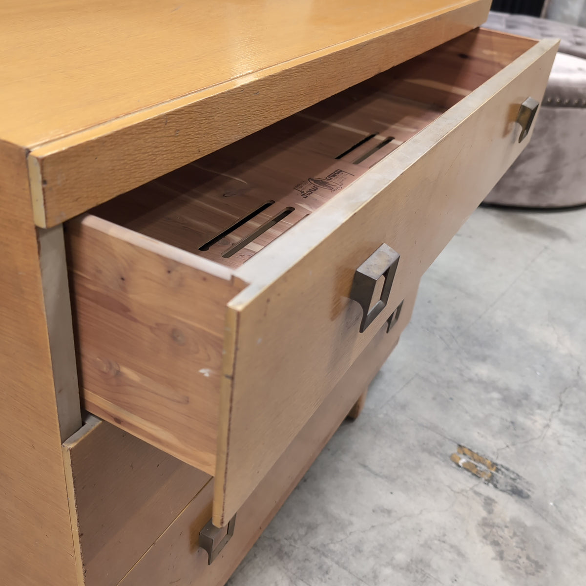 Light Wood Three-Drawer Dresser with Square Pulls