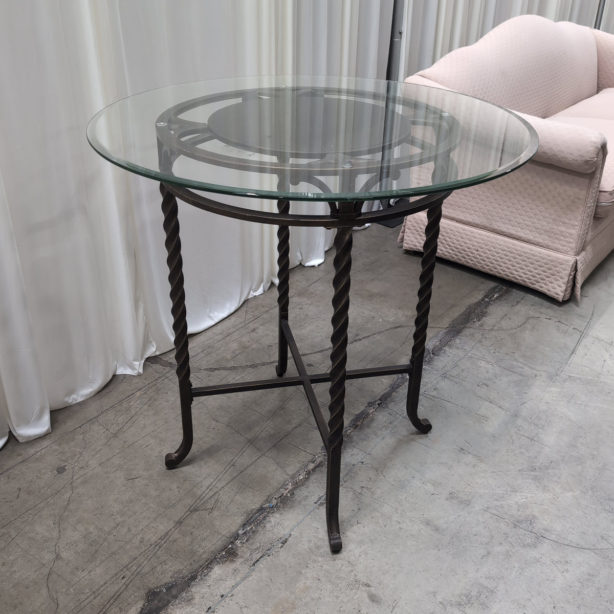 Round Glass Top Bar Table with Twisted Metal Base