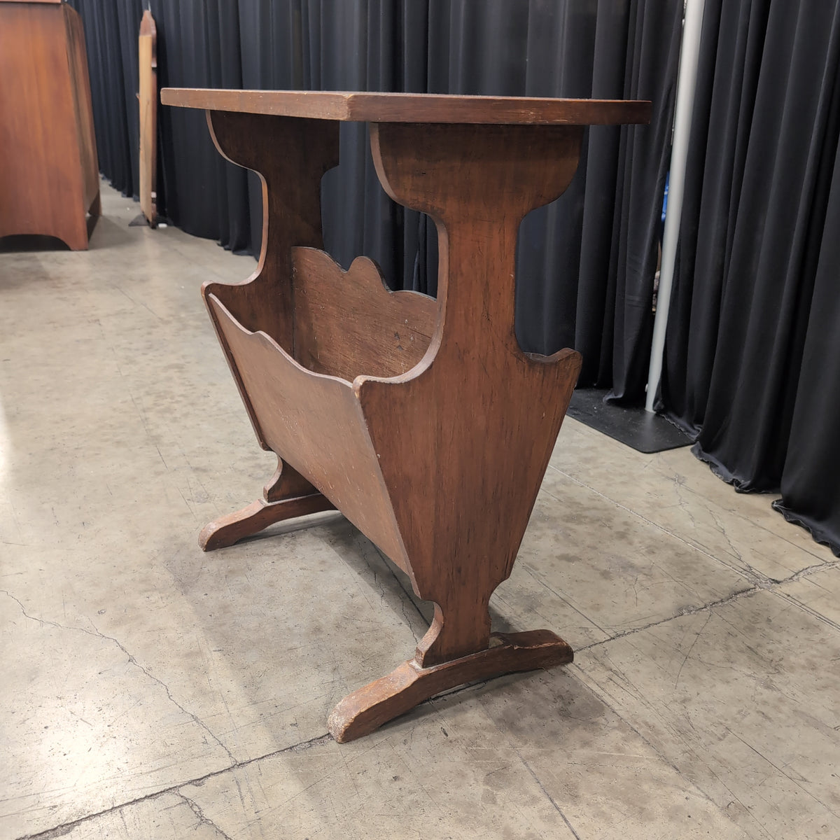 Brown Wood End Table with Magazine Rack