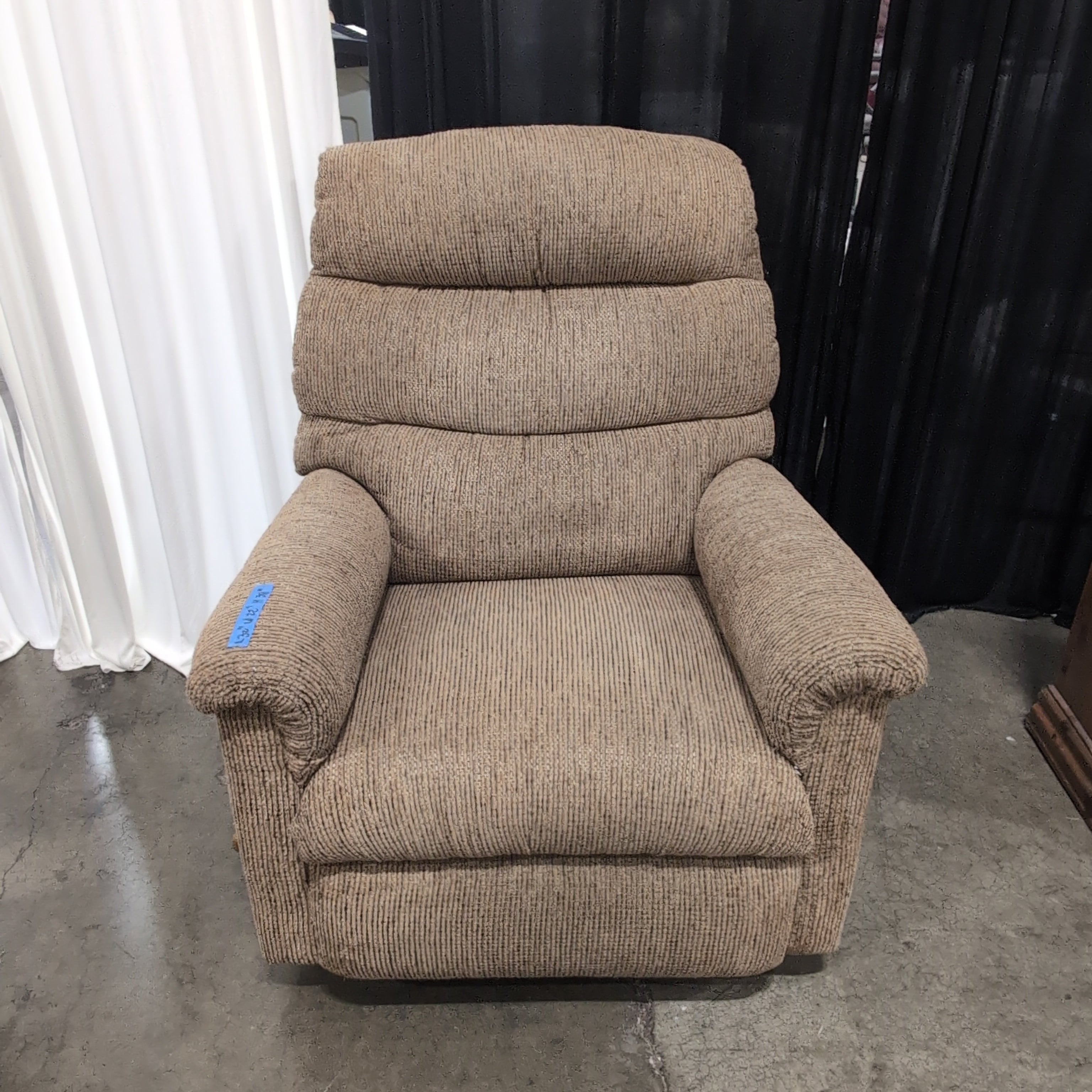 Tan Textured Fabric Recliner with Rolled Arms