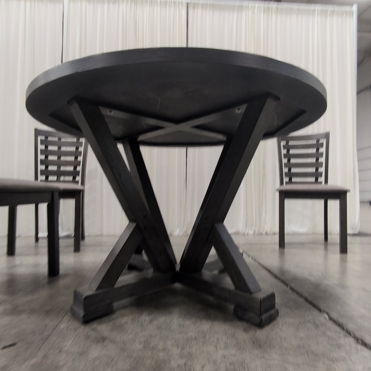 Dark Grey Wood Round Dining Table Set