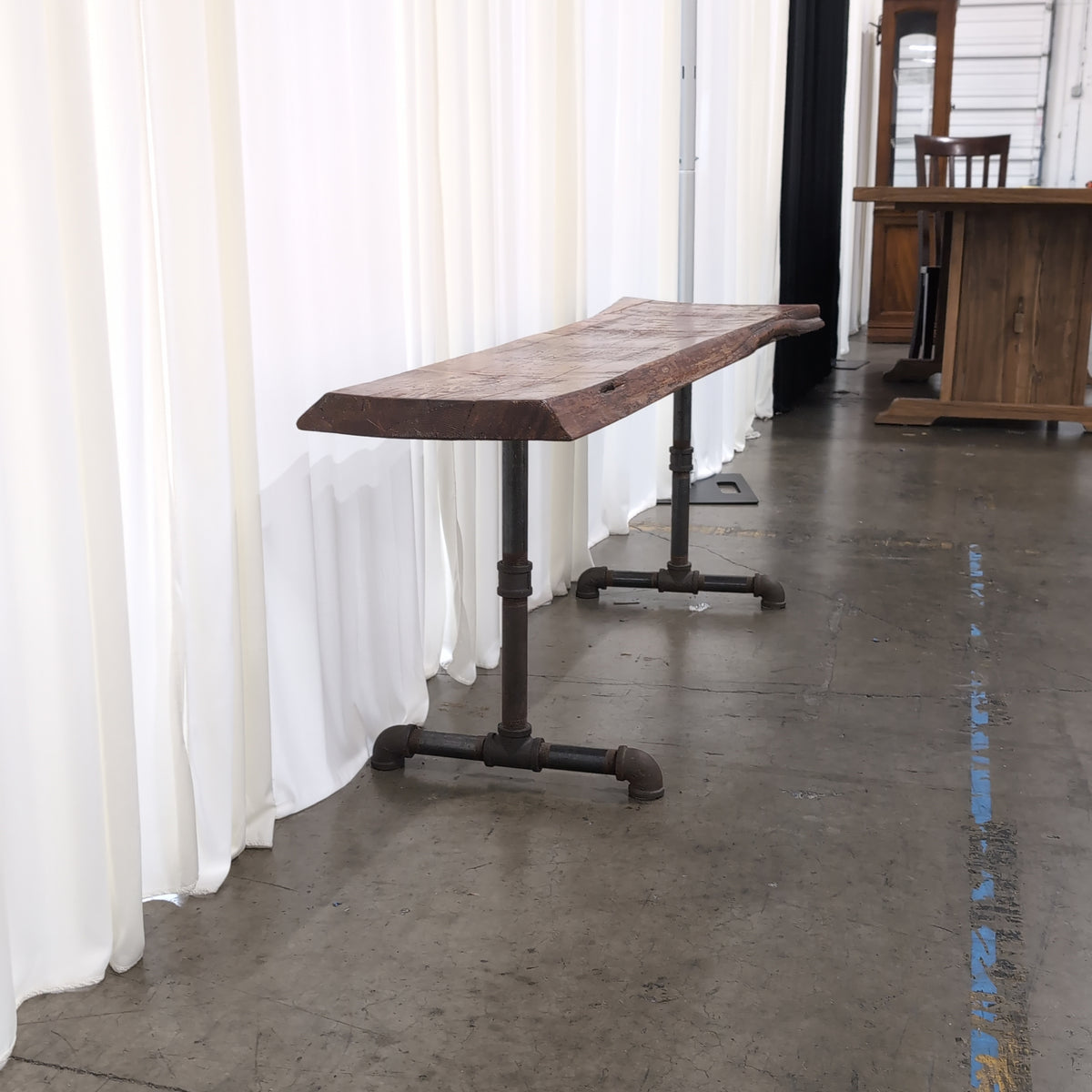 Rustic Live Edge Wood Console Table with Industrial Pipe Base