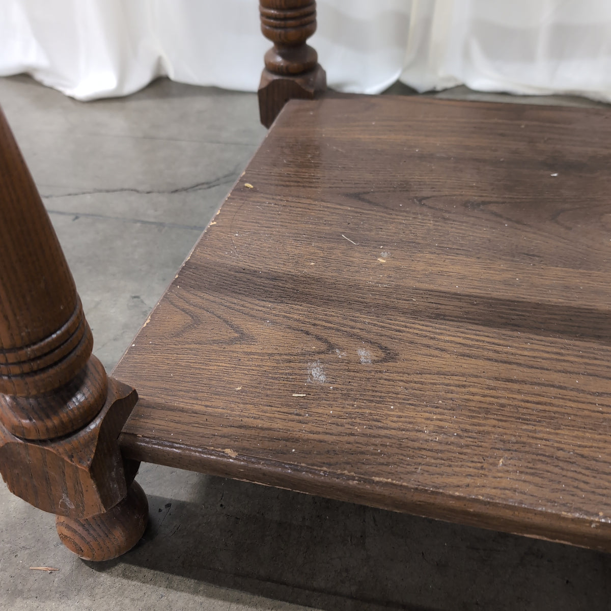 Medium Brown Wood End Table with Glass Top
