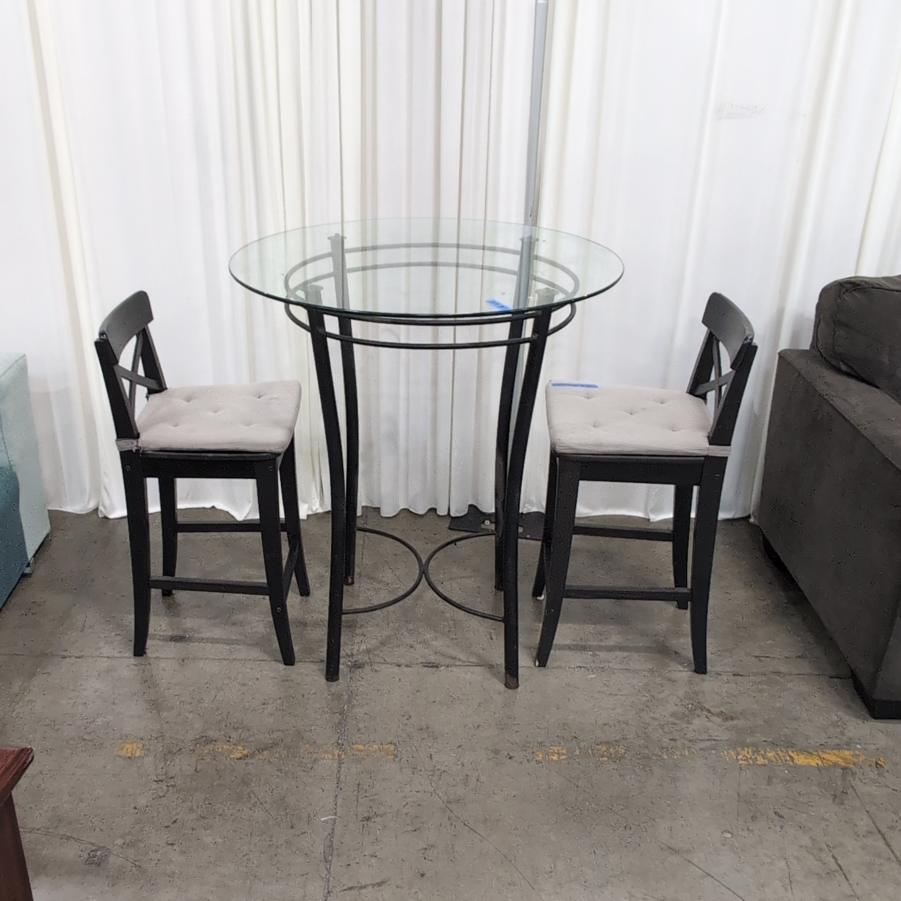 Round Glass Top Bar Table with Black Metal Base