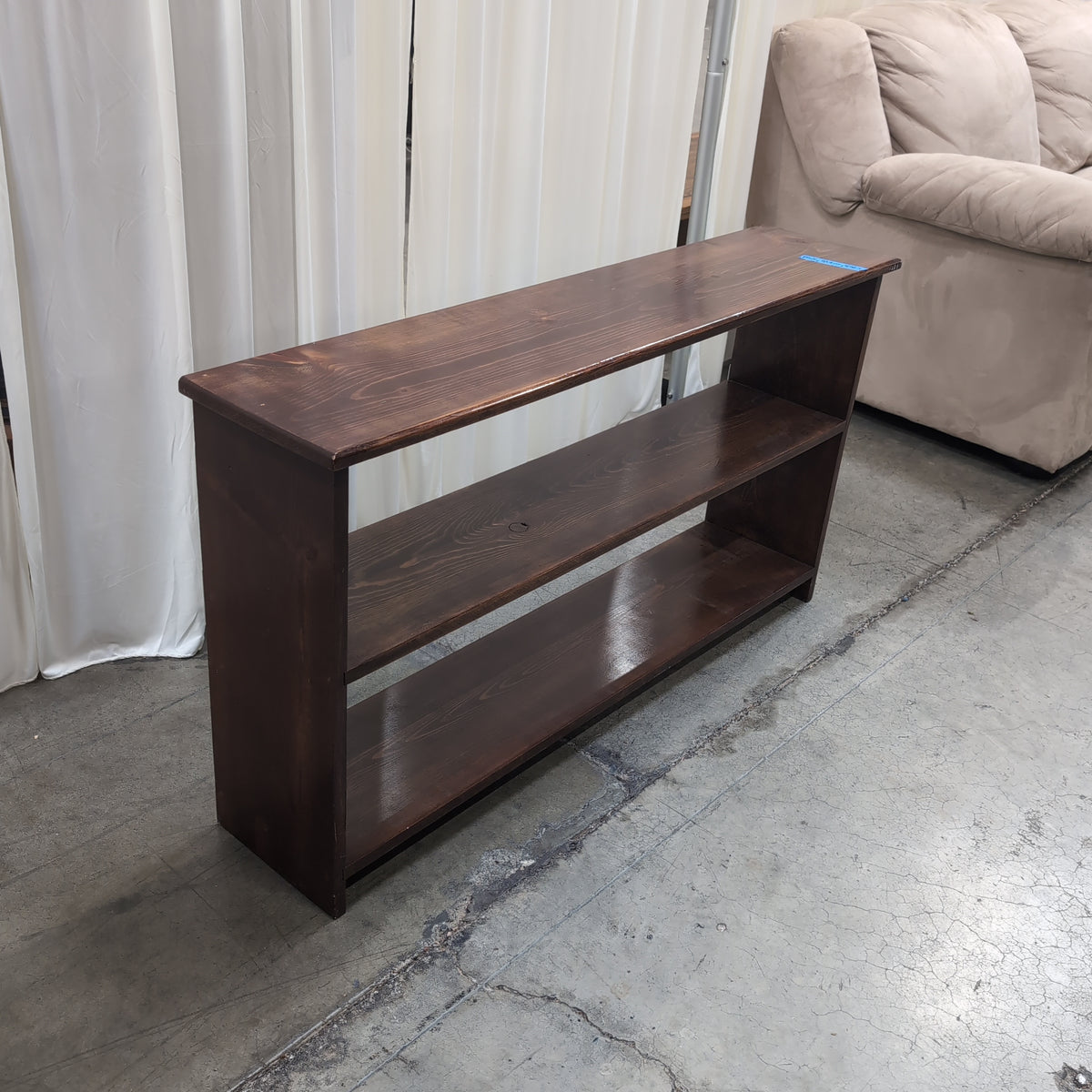 Dark Brown Stained Wood Three-Shelf Bookcase