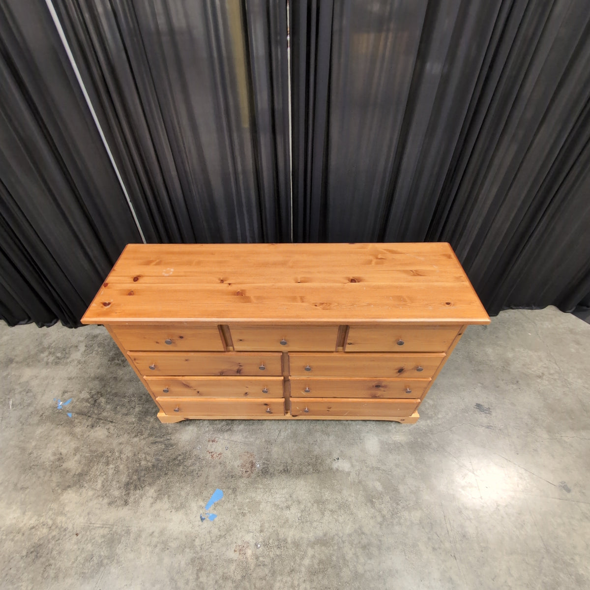 Natural Pine Finish Nine-Drawer Dresser