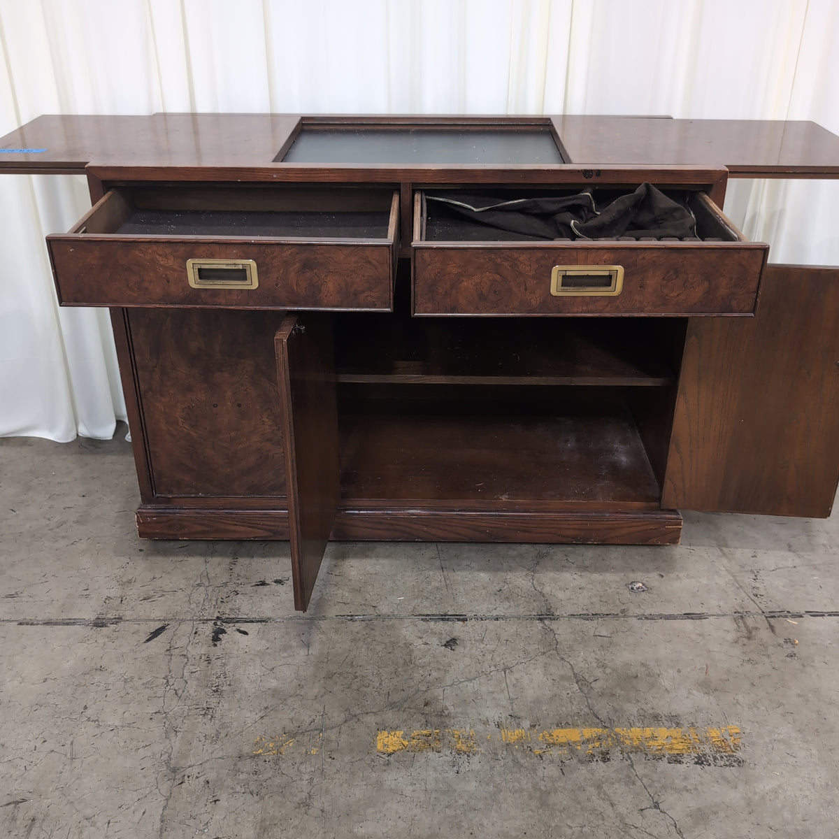 Dark Burl Wood Buffet with Brass Hardware