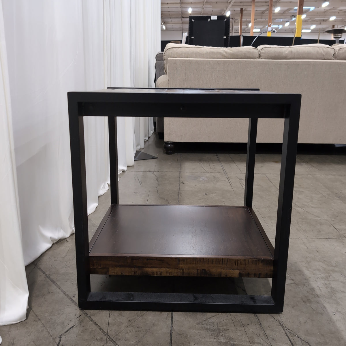 Rustic Brown Wood End Table with Black Metal Frame