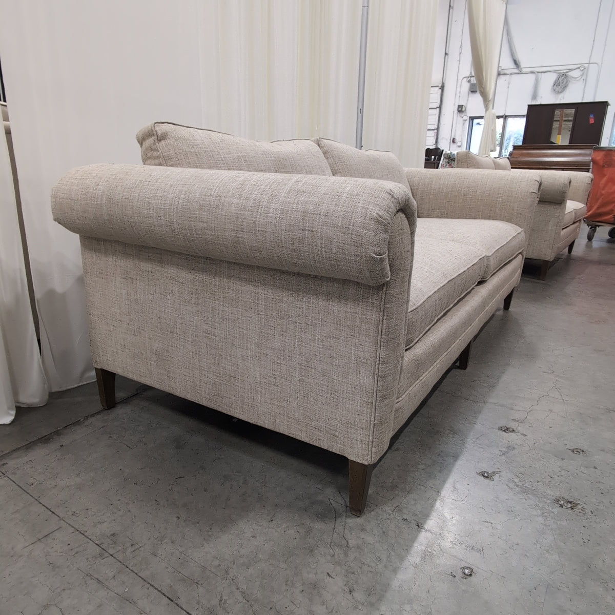 Beige Rolled Arm Transitional Loveseat in Textured Fabric