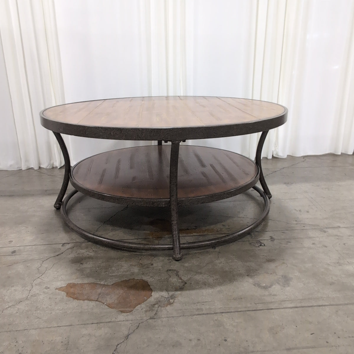 Ashley Furniture Two-Tier Round Wood Coffee Table with Metal Frame