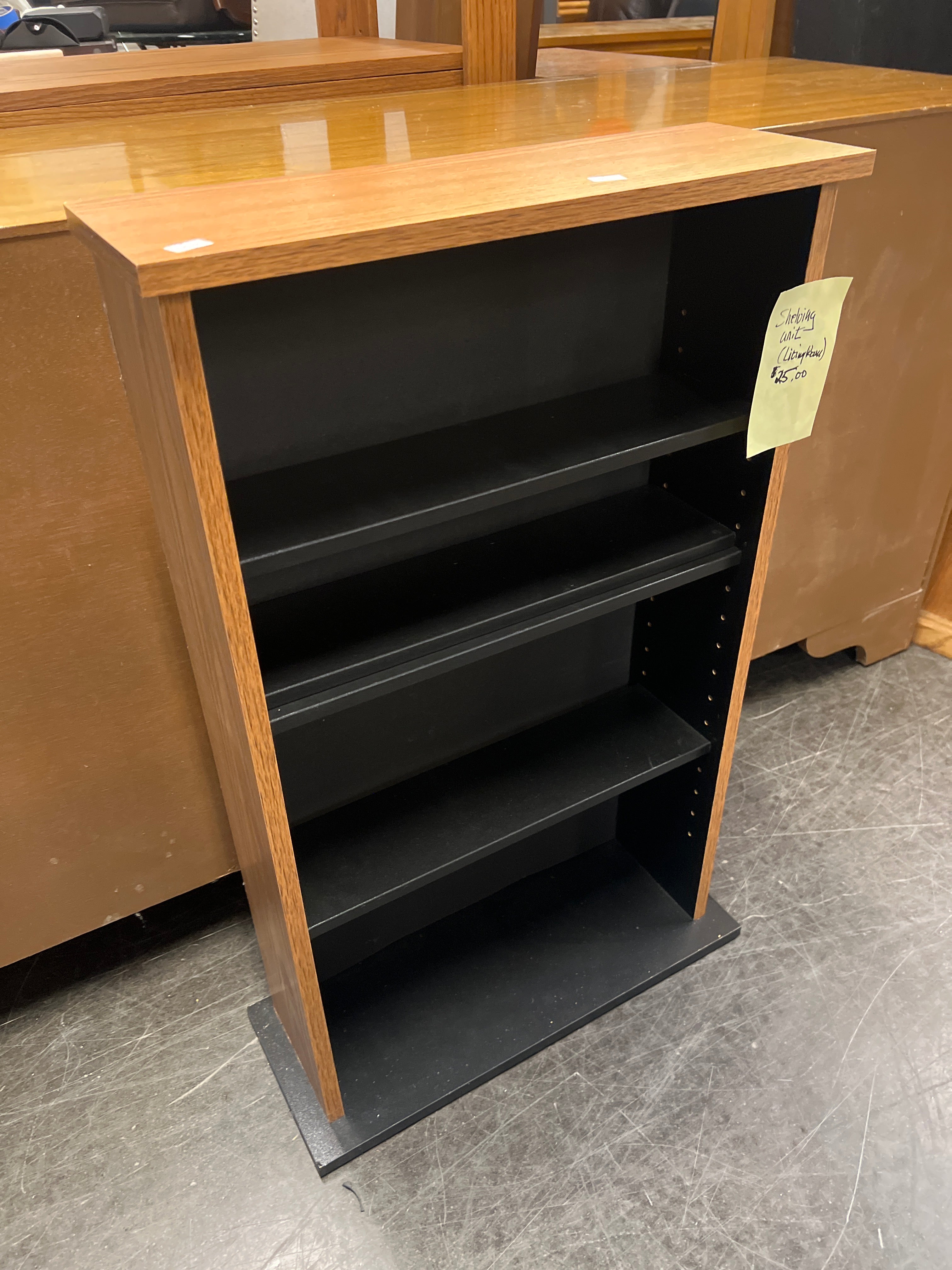Compact Black and Wood Media Shelf