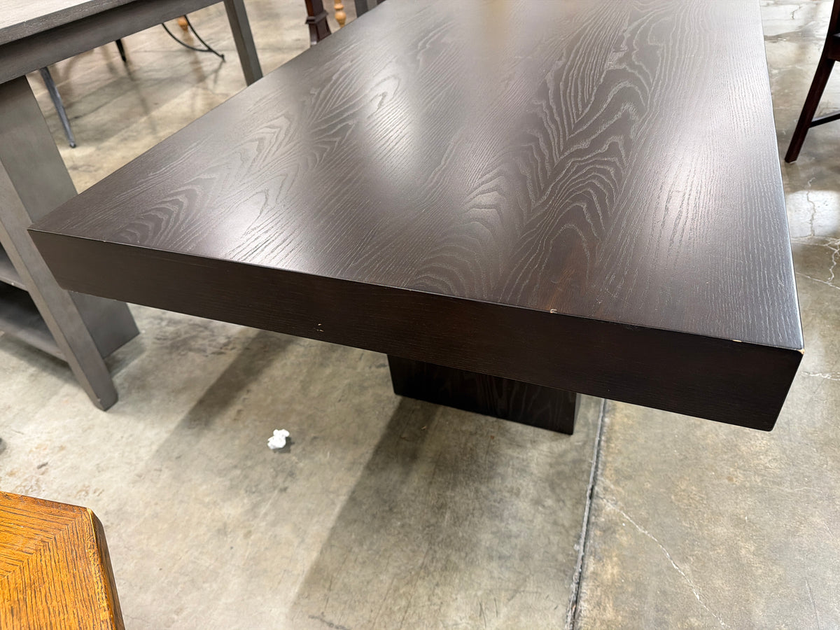 West Elm Terra Dining Table 90 in, Chocolate Wire-Brushed Oak, Thick Slab Top and Legs, Seats 6 to 8