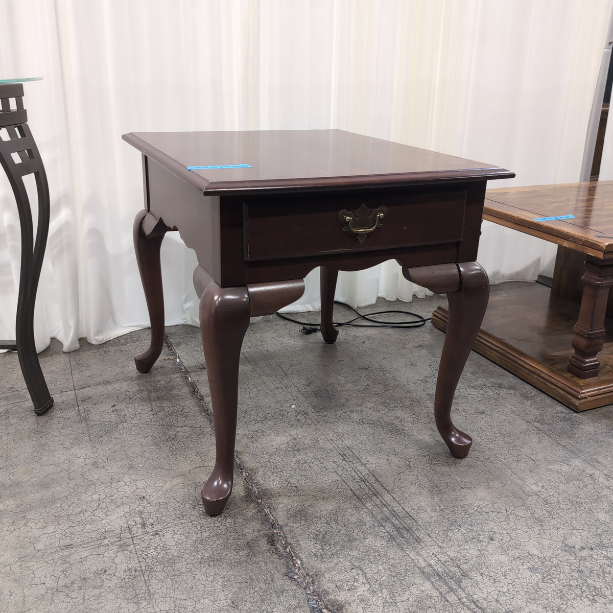 Dark Wood Single-Drawer End Table with Cabriole Legs
