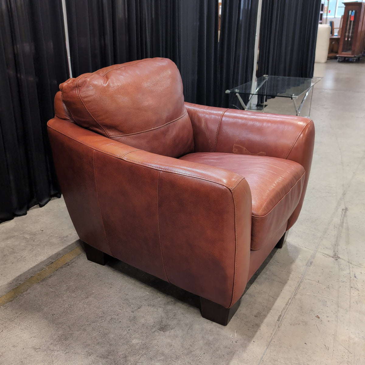 Cognac Leather Upholstered Armchair