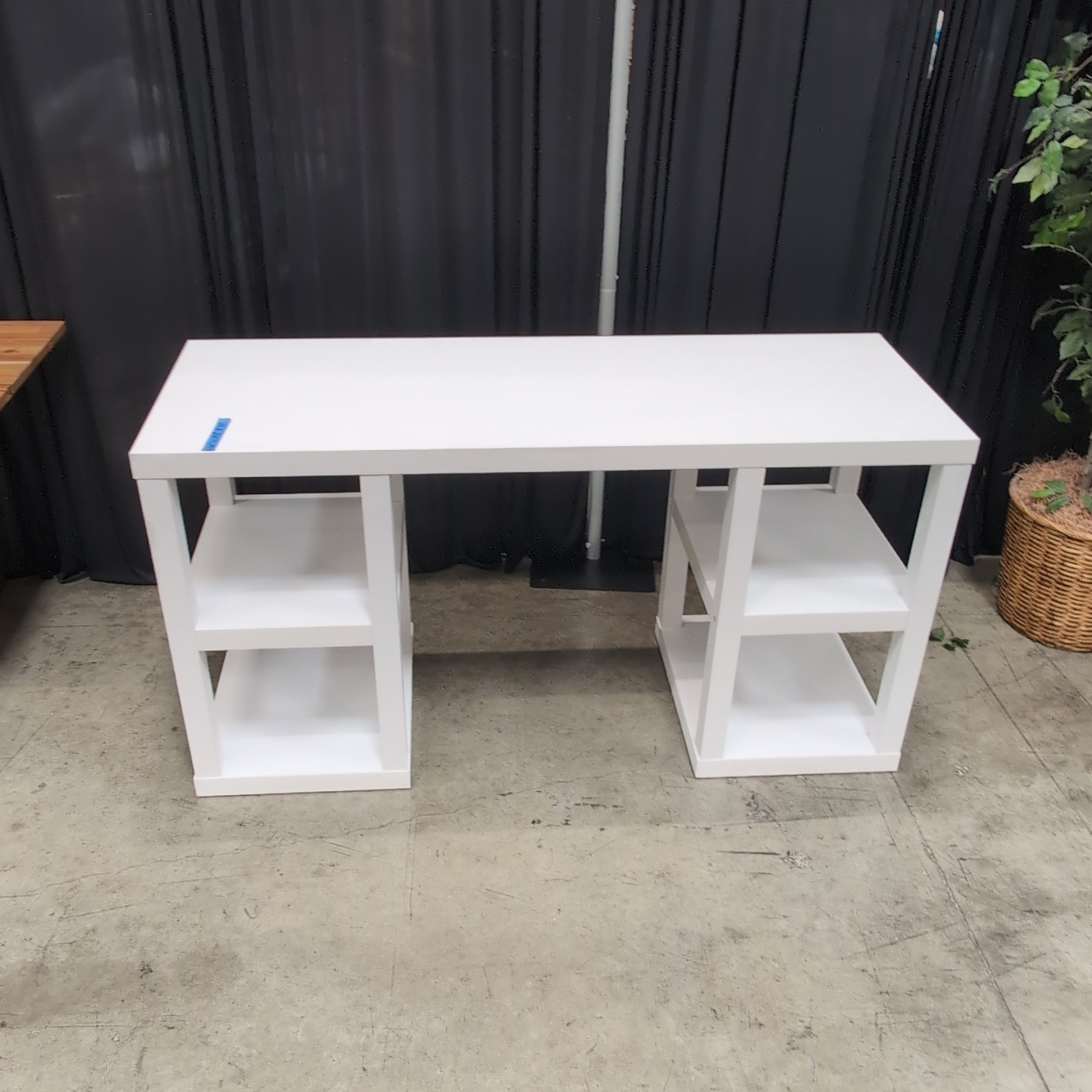 White Rectangular Desk with Side Shelving