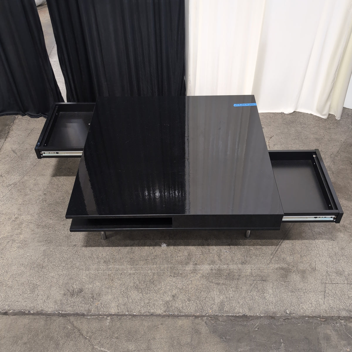 Modern Black Glossy Coffee Table with Metal Legs