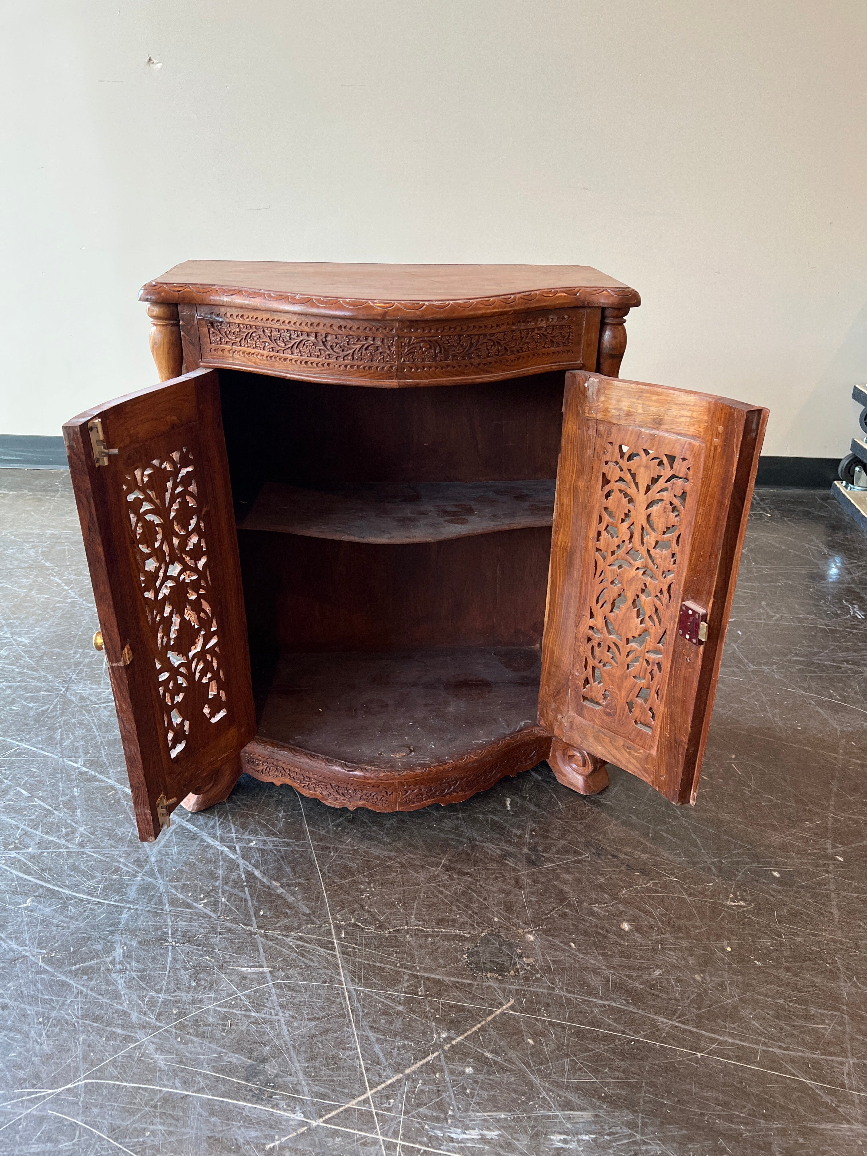 Intricate Carved Wood Corner Cabinet