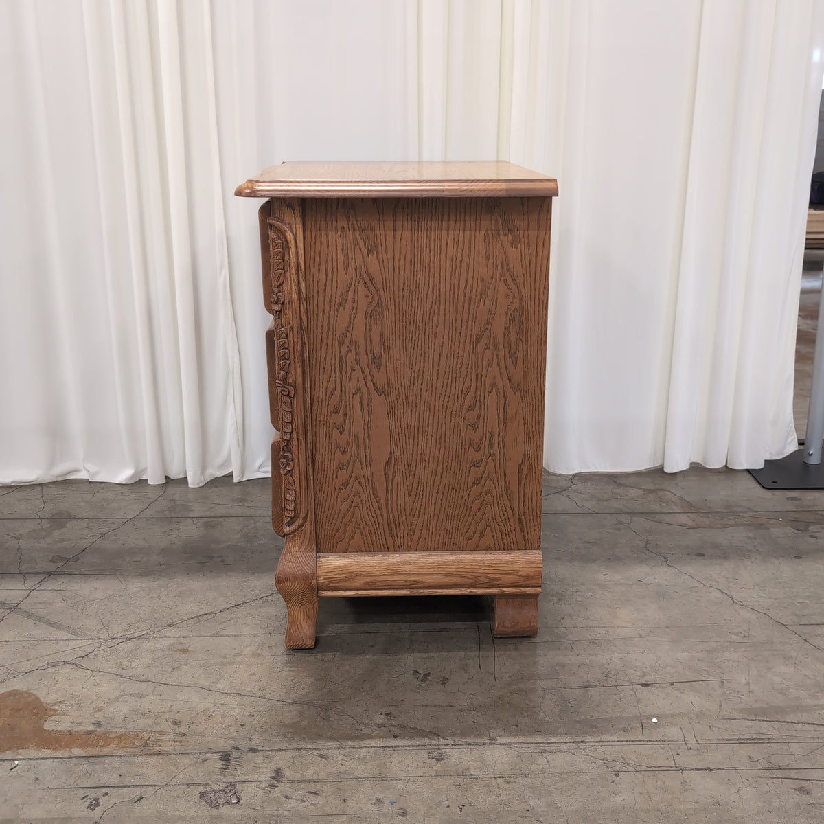 A-AMERICA Ornate Carved Oak Three-Drawer Nightstand