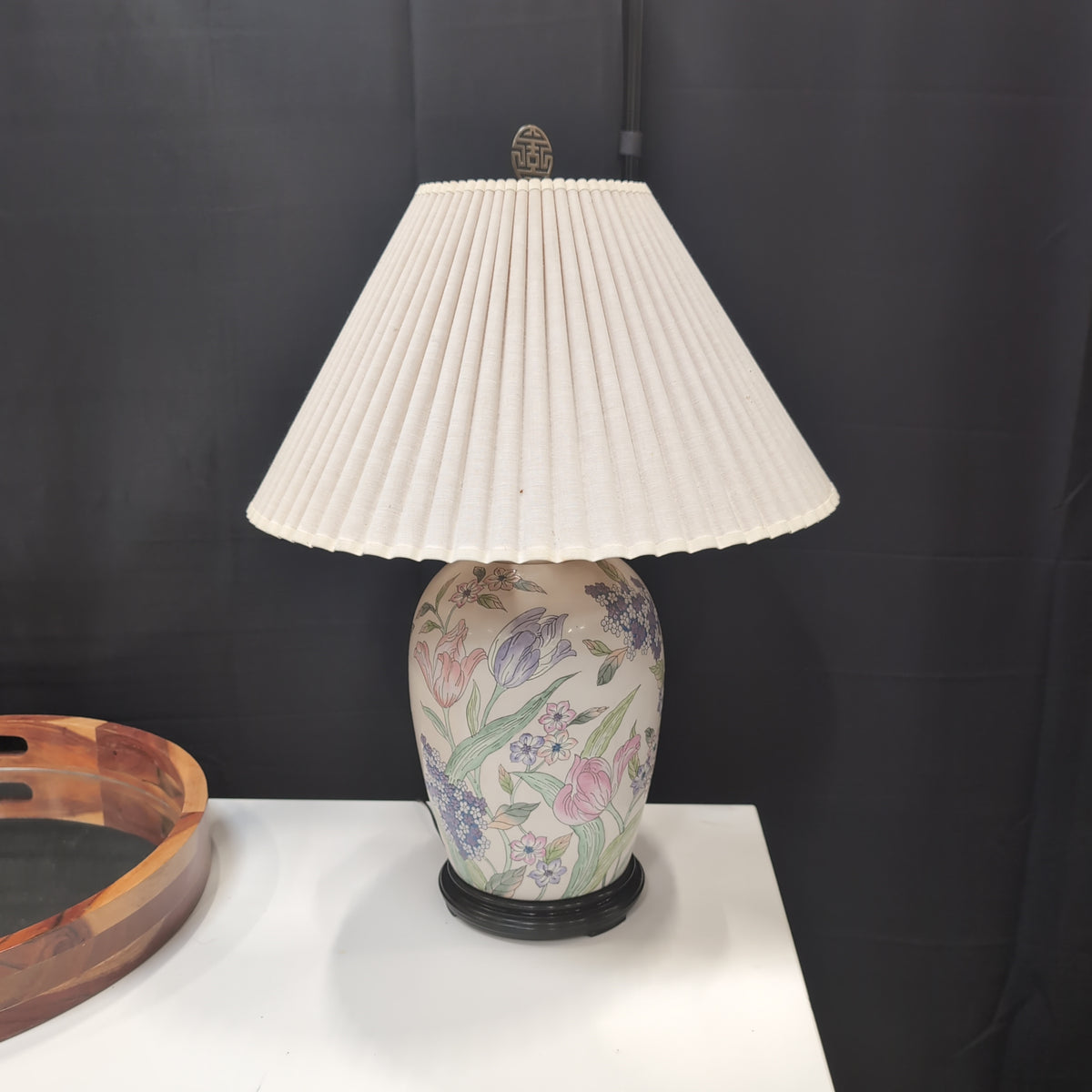 Vintage Floral Ceramic Table Lamp with Pleated Shade
