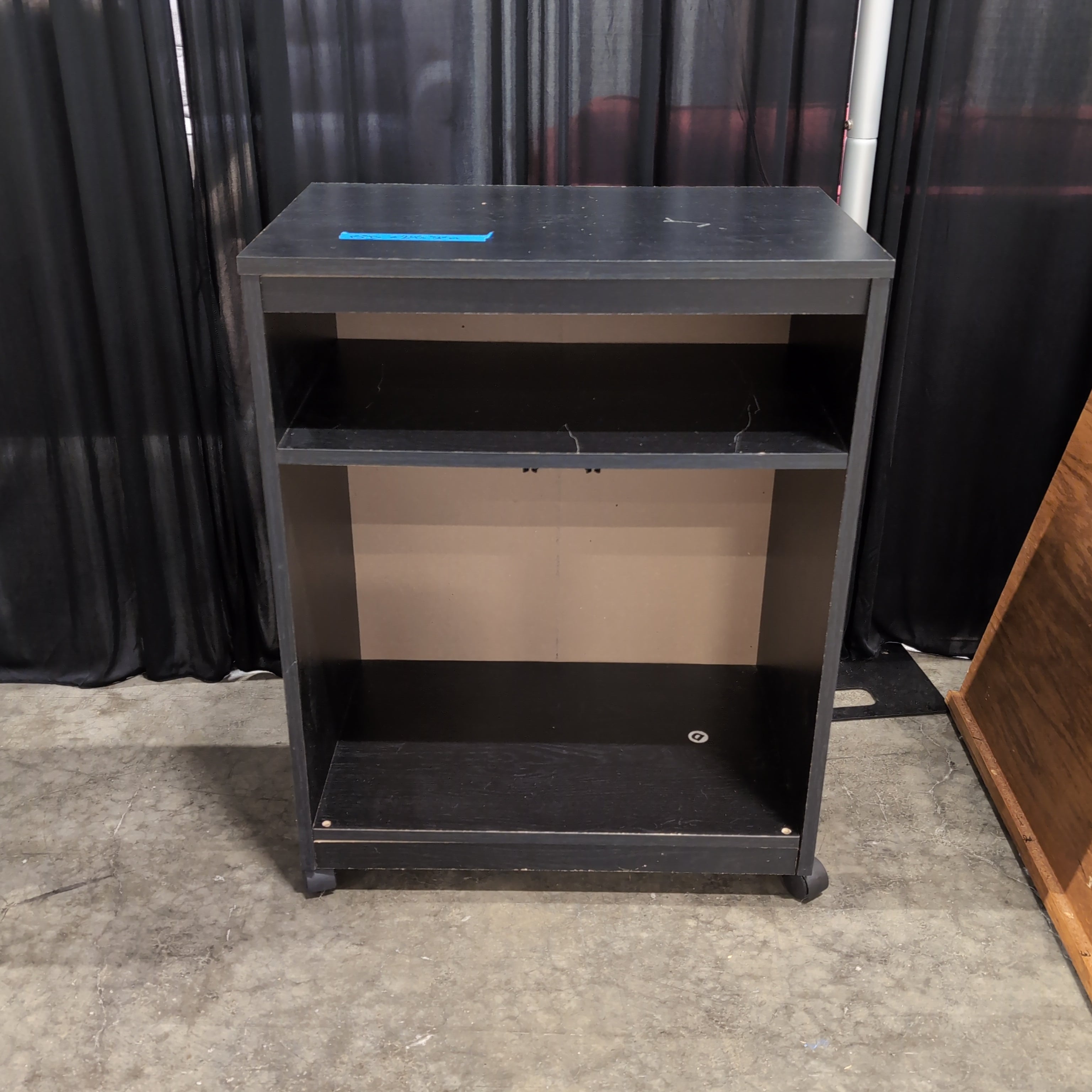 Black Wood-Look Open Shelf Nightstand with Cable Management