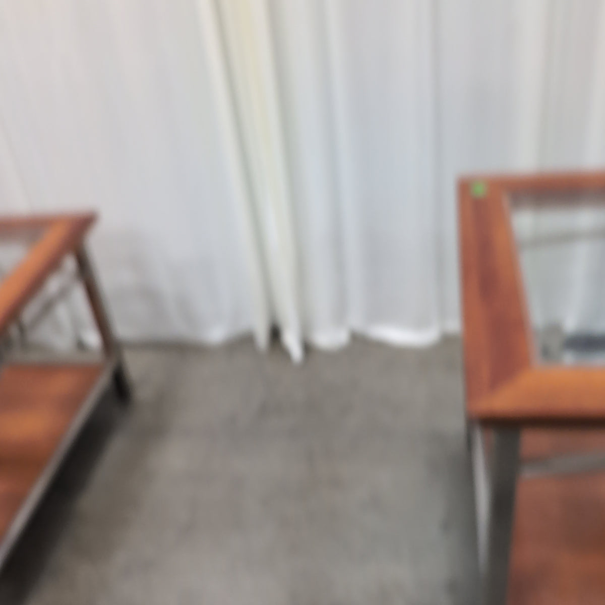 Cherry-Toned Wood and Metal End Table with Glass Top