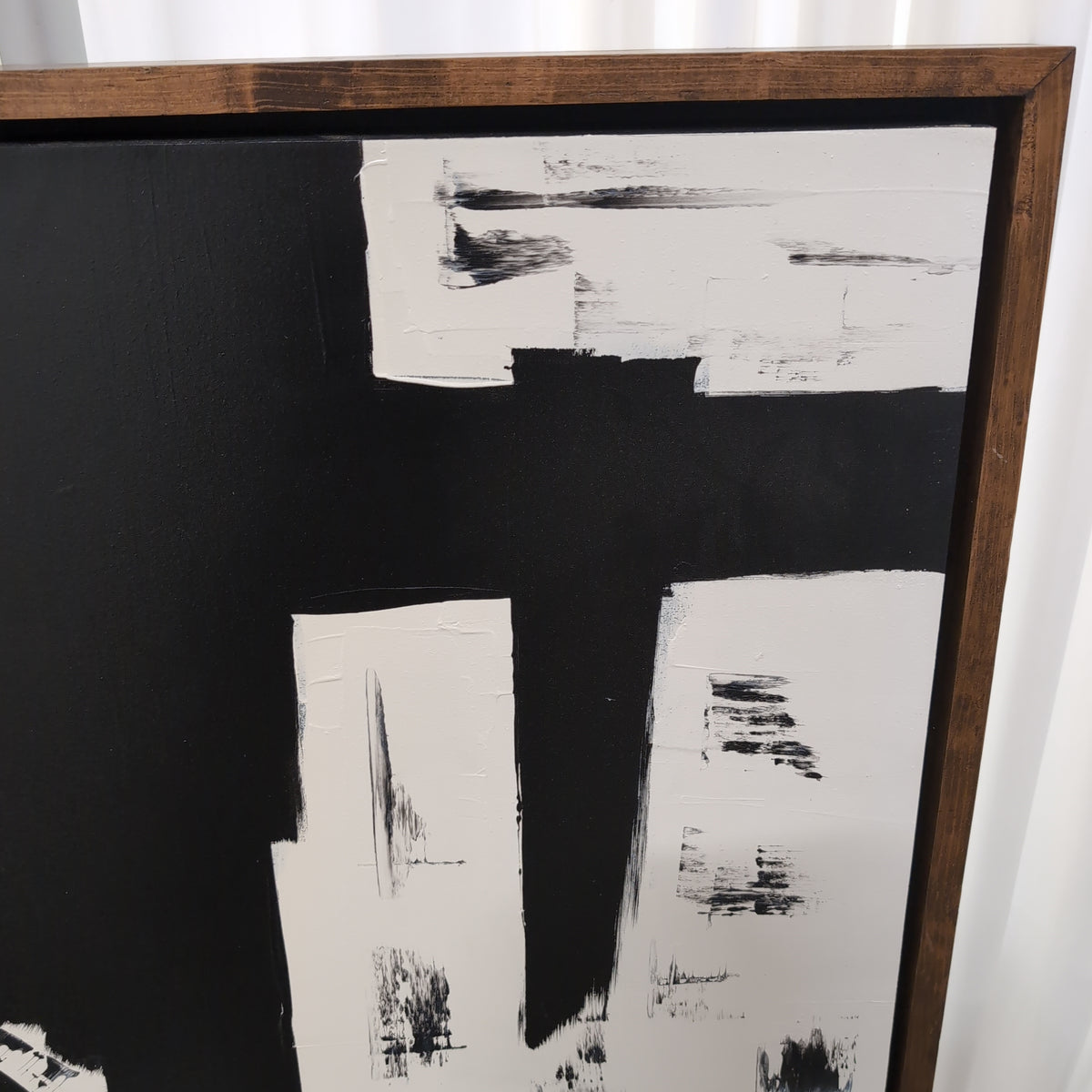 Monochromatic Abstract Canvas Painting with Wood Frame