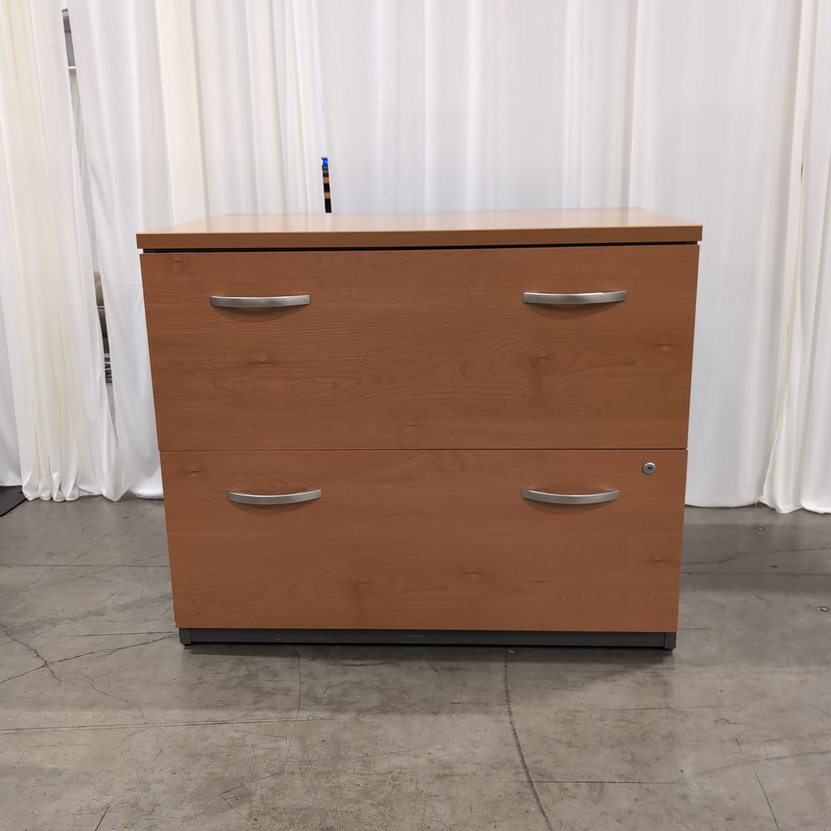 Light Wood Two-Drawer Filing Cabinet with Silver Pulls