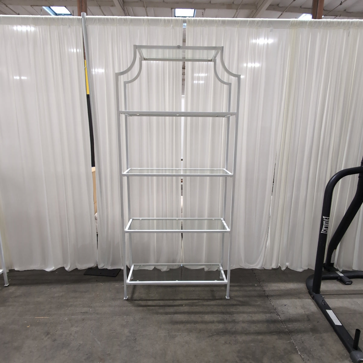 Modern White Metal Bookcase with Glass Shelves