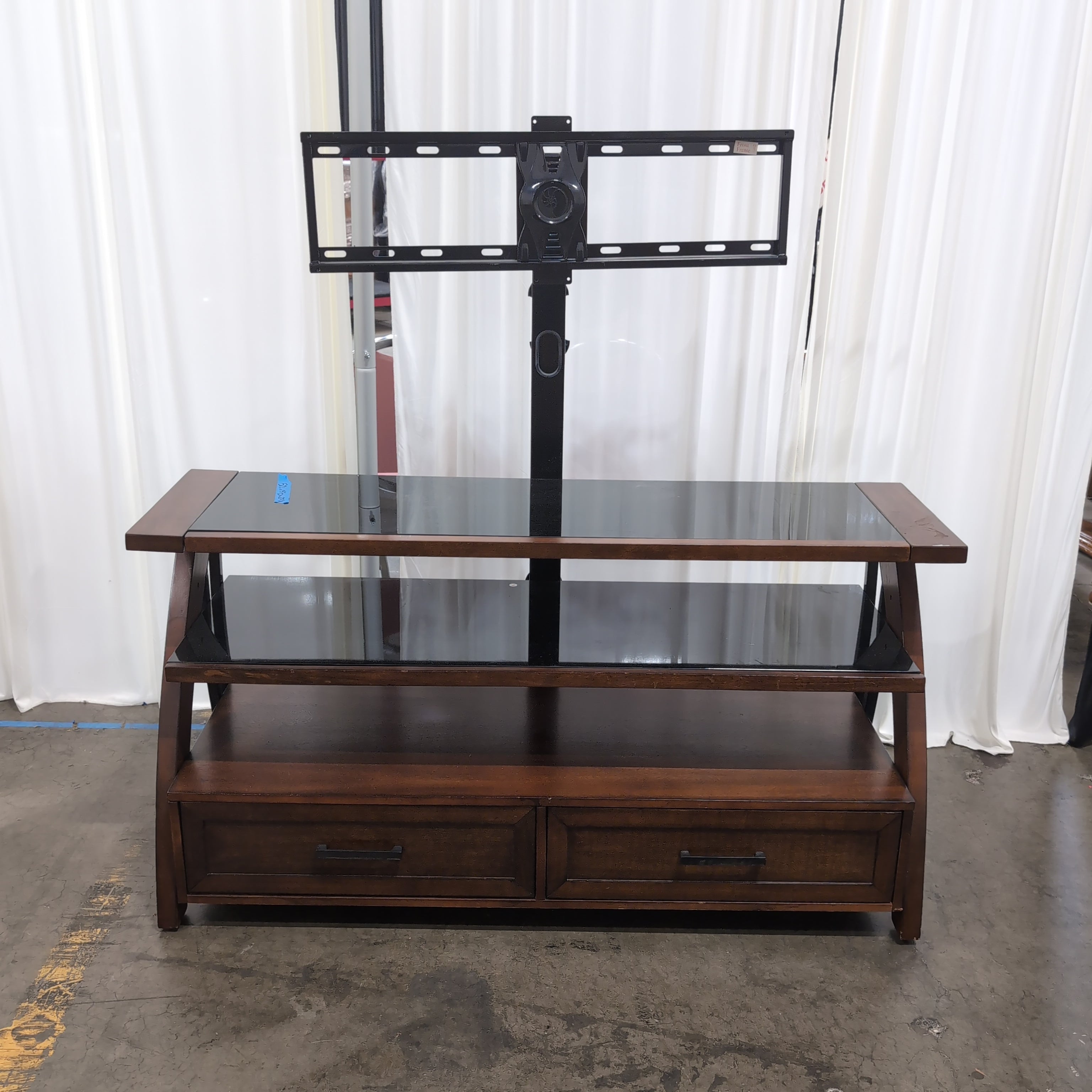 Dark Wood and Glass TV Stand with Integrated Mount