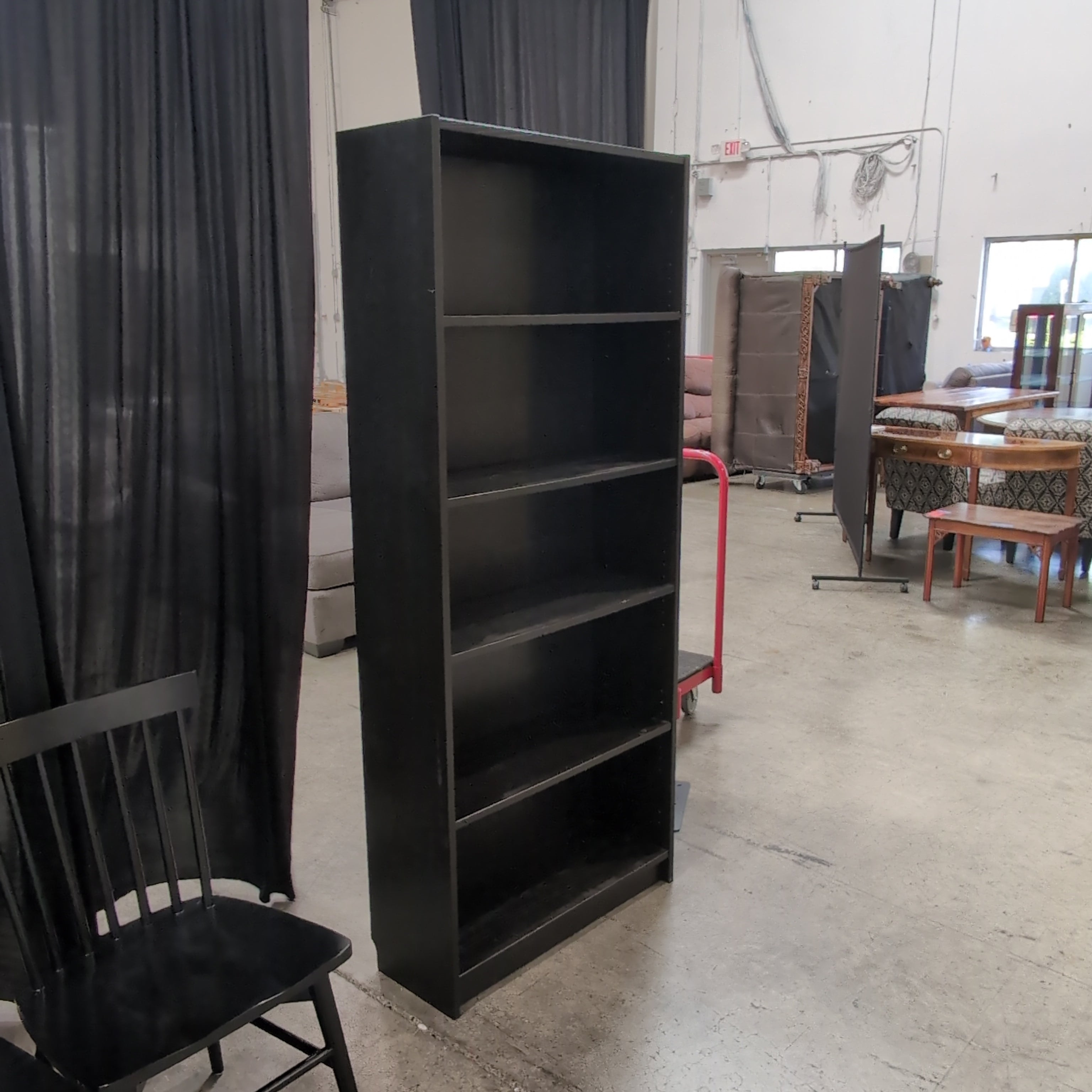 Black Five-Shelf Wood Bookcase