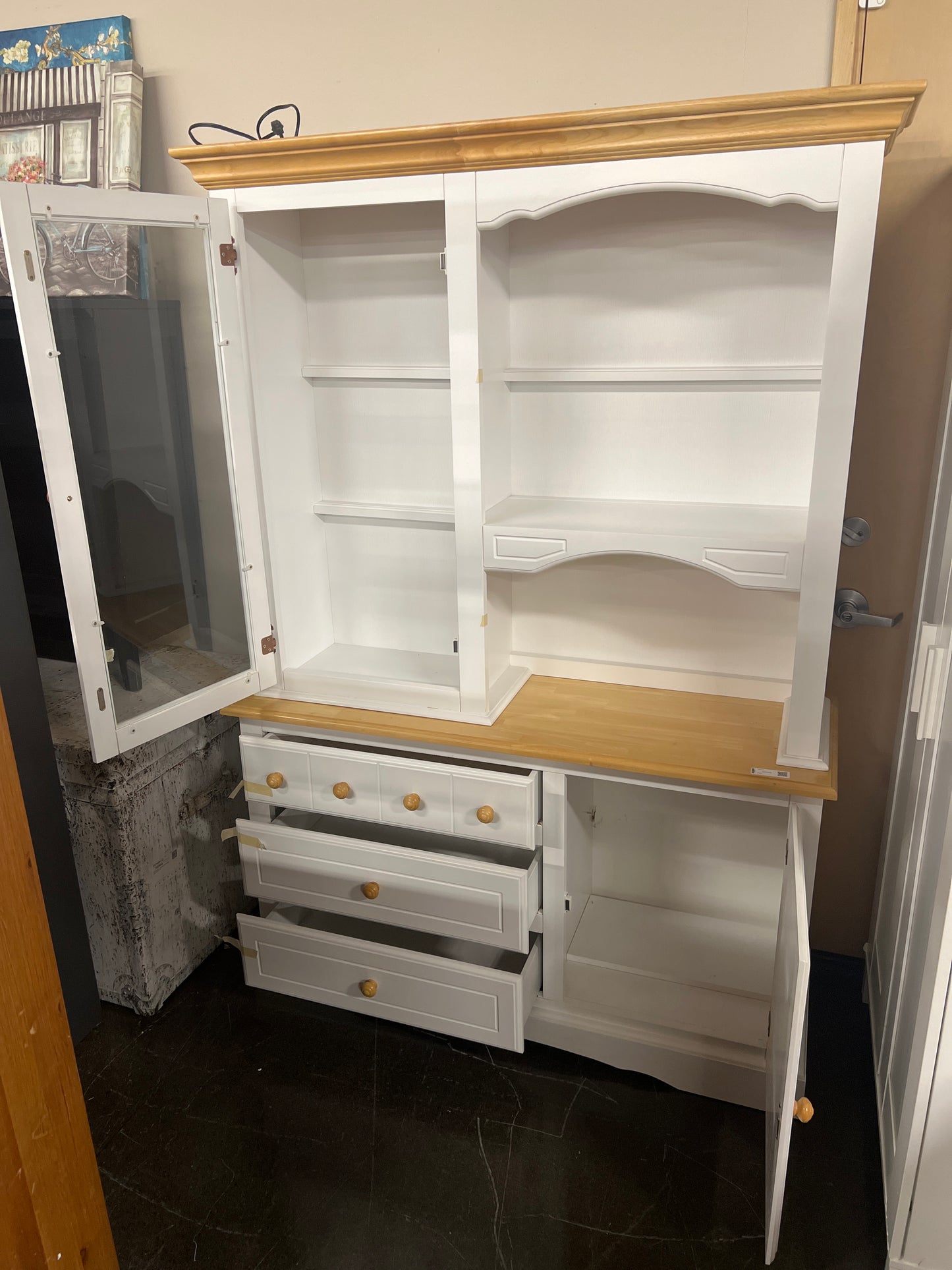White and Wood Farmhouse Hutch