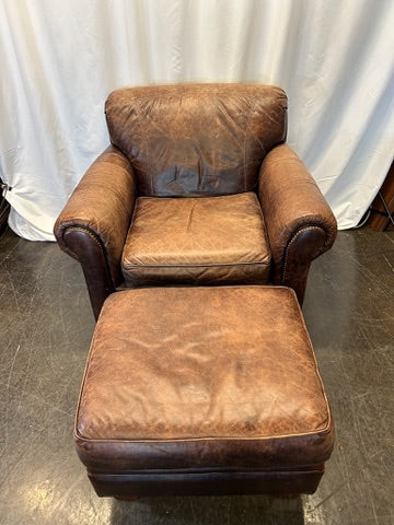 Leather Arm Chair and Ottoman