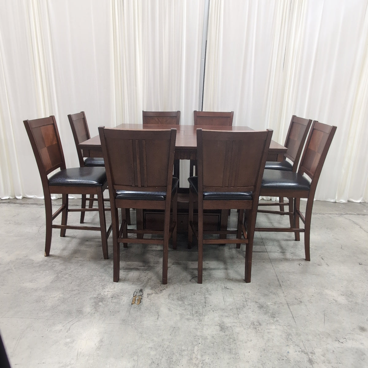 Counter-Height Wood Dining Table with Black Upholstered Chairs