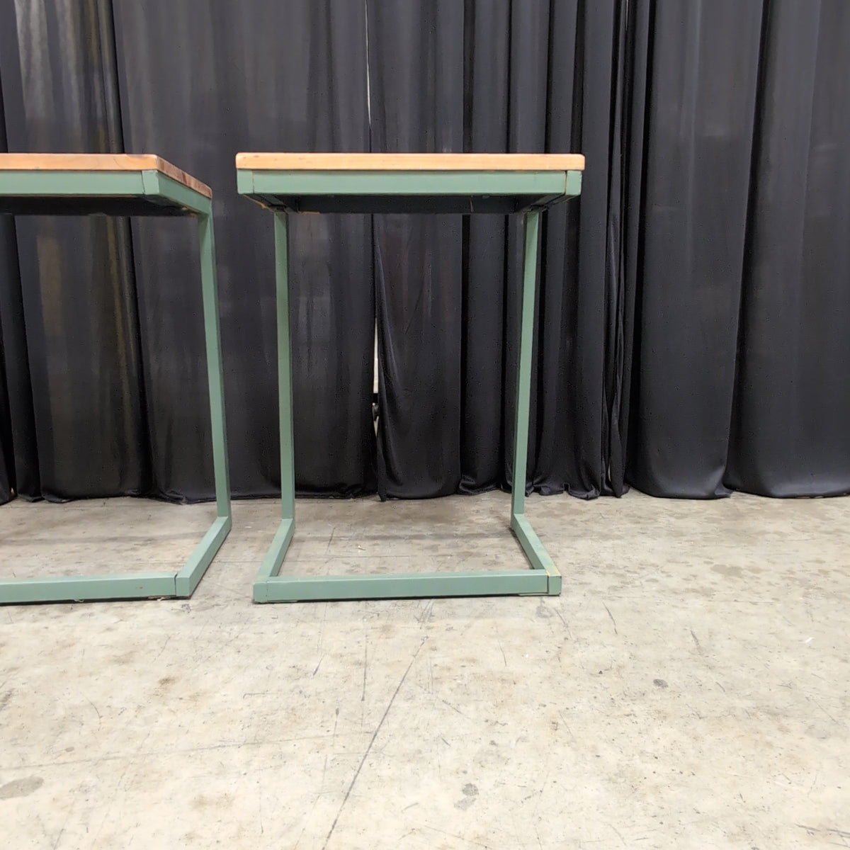 Green Metal Frame Two-Tier Console Table with Wood Tops